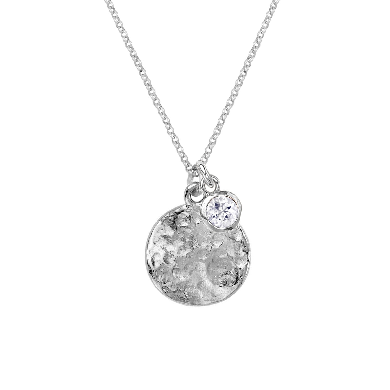 Mens Hammered Disc & White Topaz Array Pendant In Silver Dower & Hall