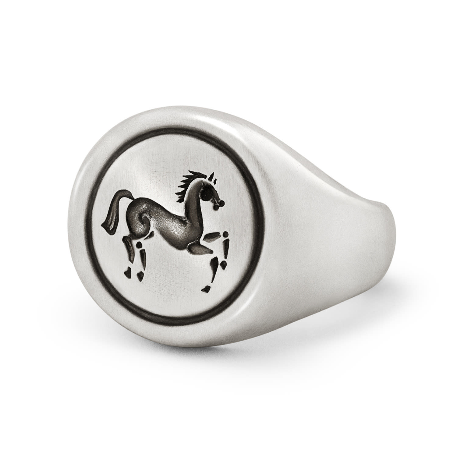 Men's Horse Signet Ring In Sterling Silver Snake Bones