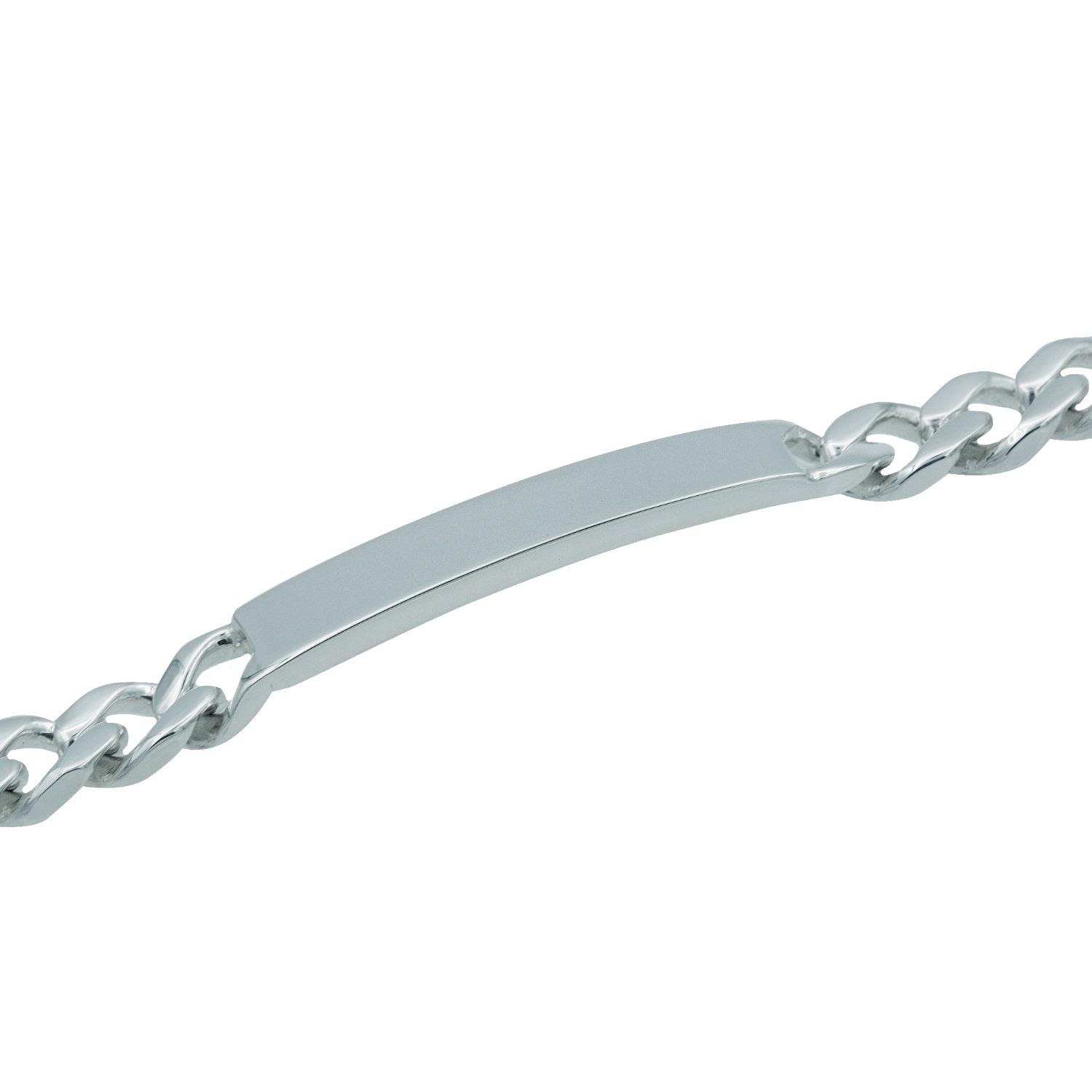 Men's Id Bracelet In Sterling Silver A Wide Flat Link Heavyweight Curb Chain Edge Only