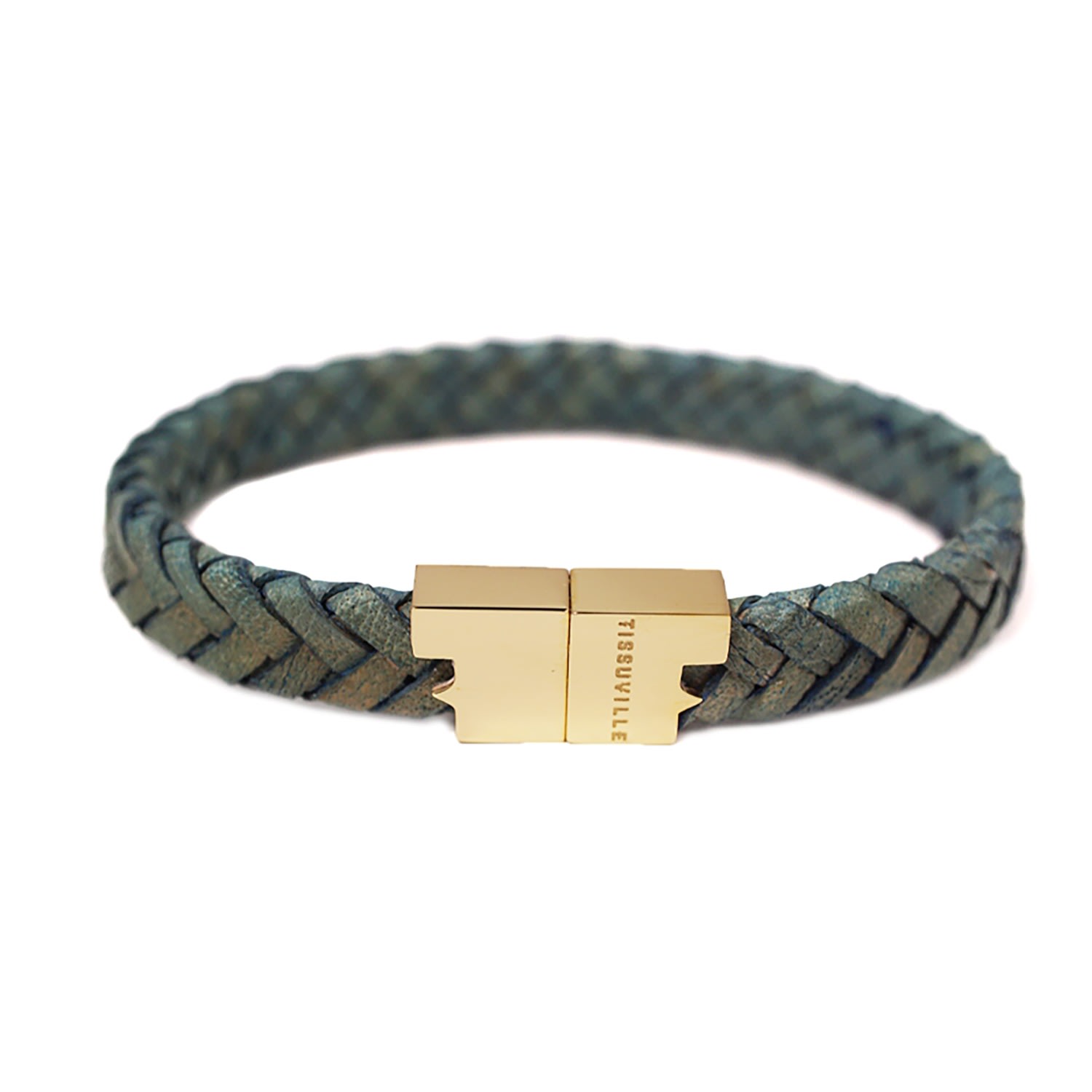 Men's Jade Green Braided Leather Bracelet With Gold- Plated Hardware - Green Tissuville