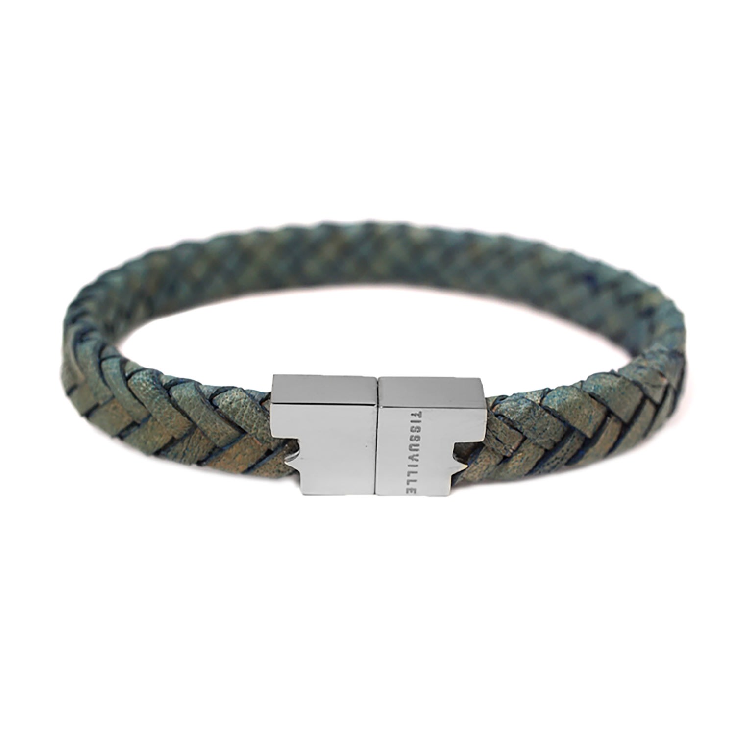 Men's Jade Green Braided Leather Bracelet With Silver-Tone Hardware - Green Tissuville