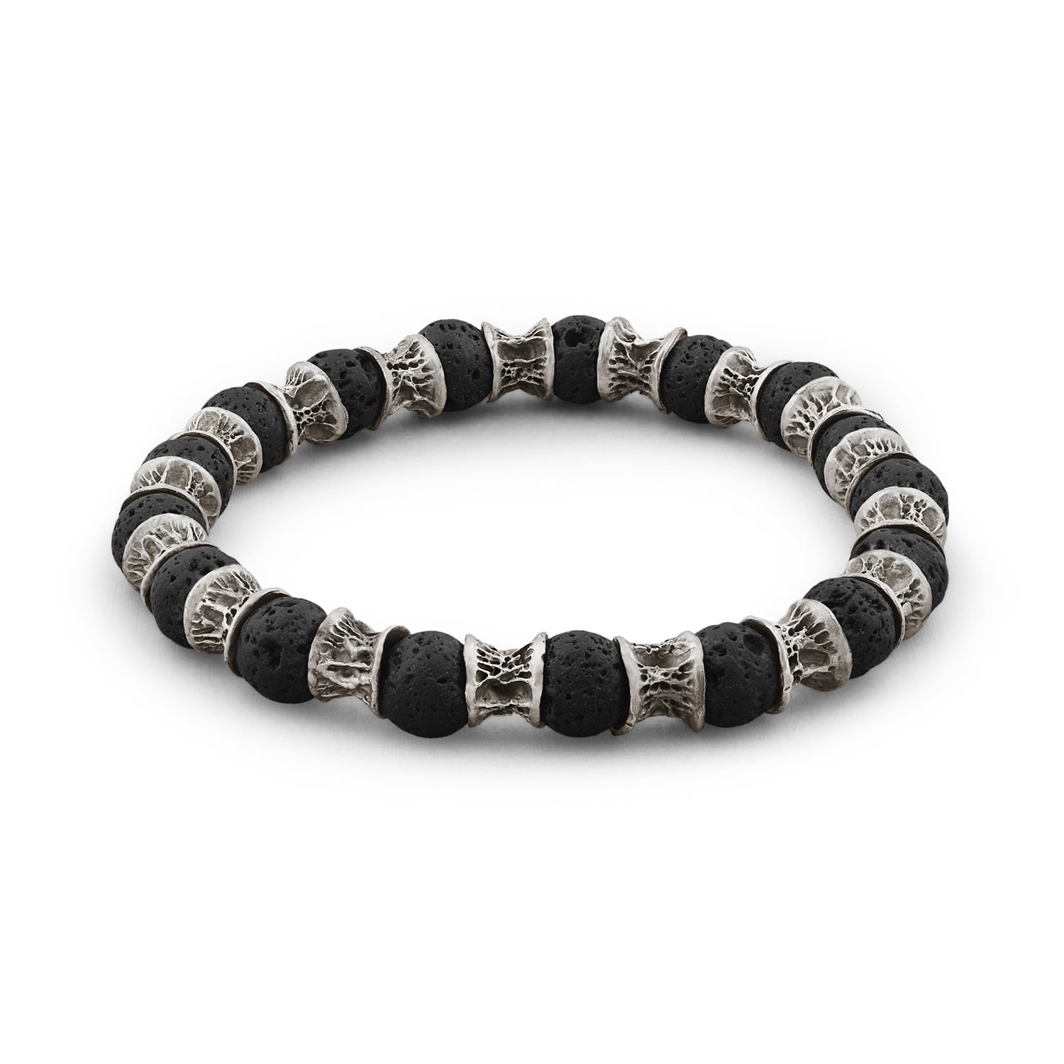 Men's Lava Beads Oxidized Sterling Silver Bracelet Snake Bones