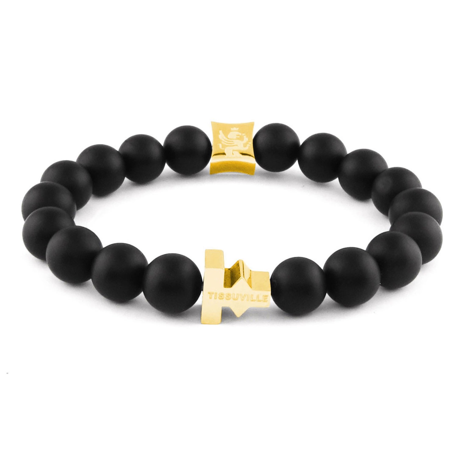 Men's Matte Black Beads Labyrinth Bracelet - Gold Tissuville