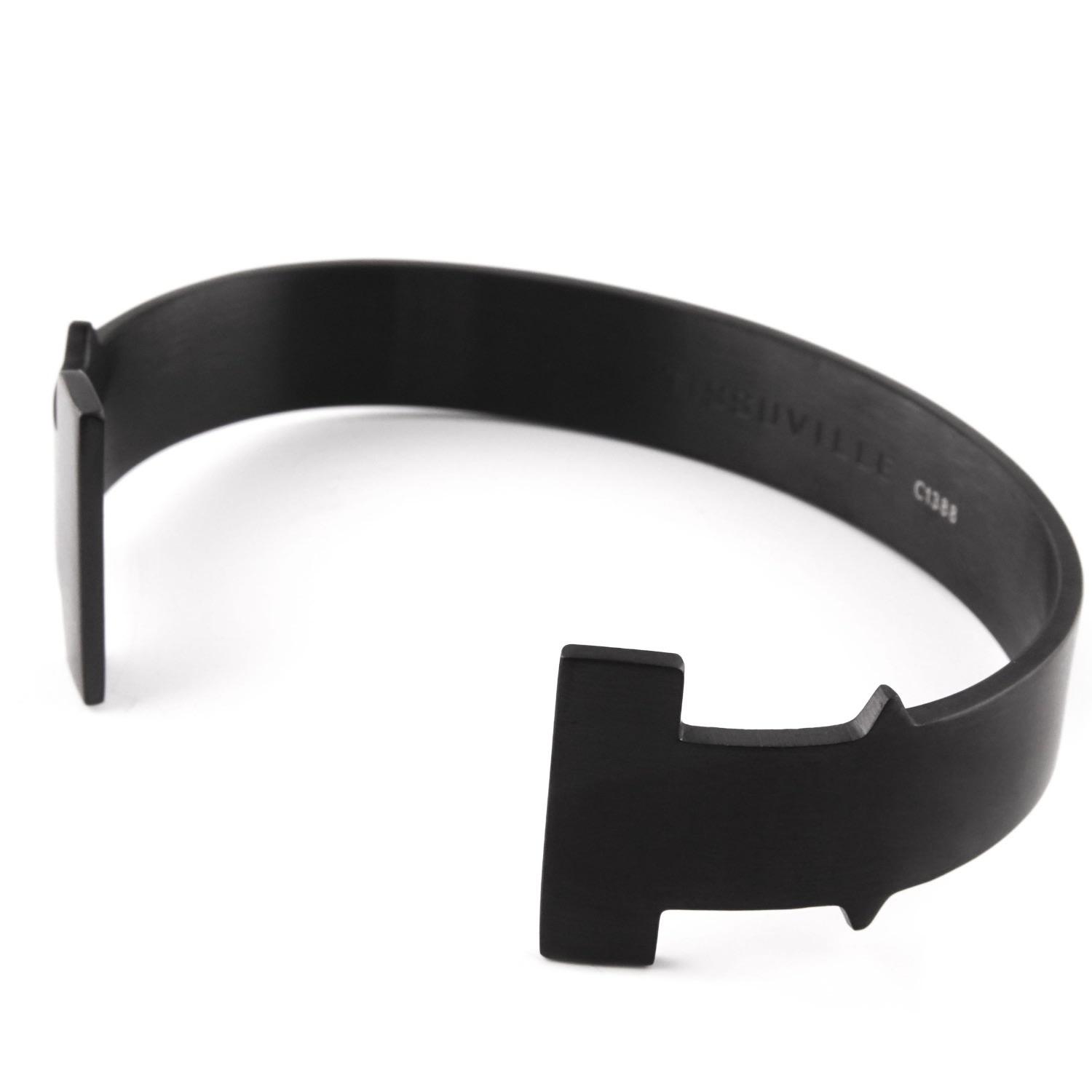 Men's Matte Black Open Cuff Bracelet With Logo Tissuville