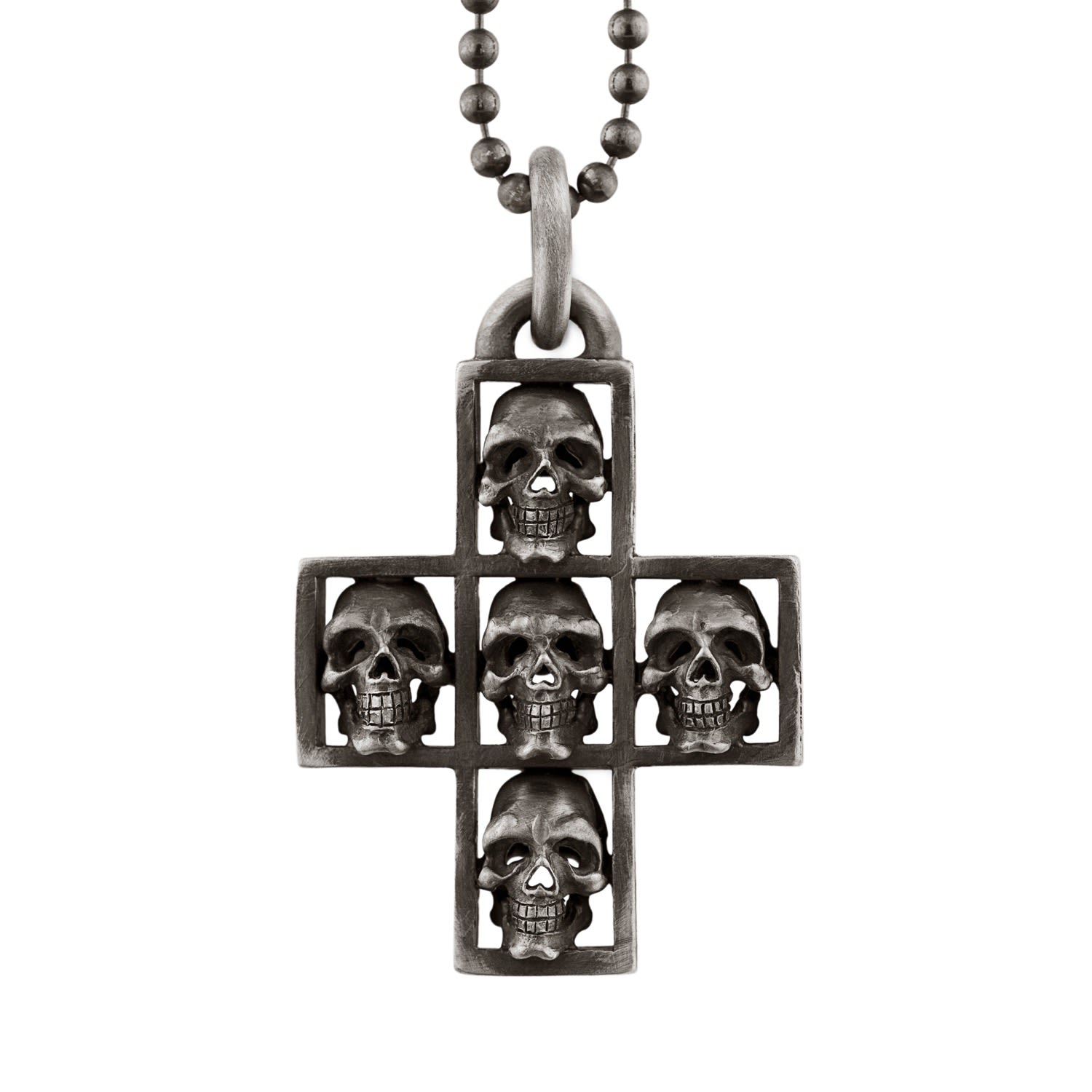 Men's Multi Skull Cross Sterling Silver Pendant Necklace Snake Bones