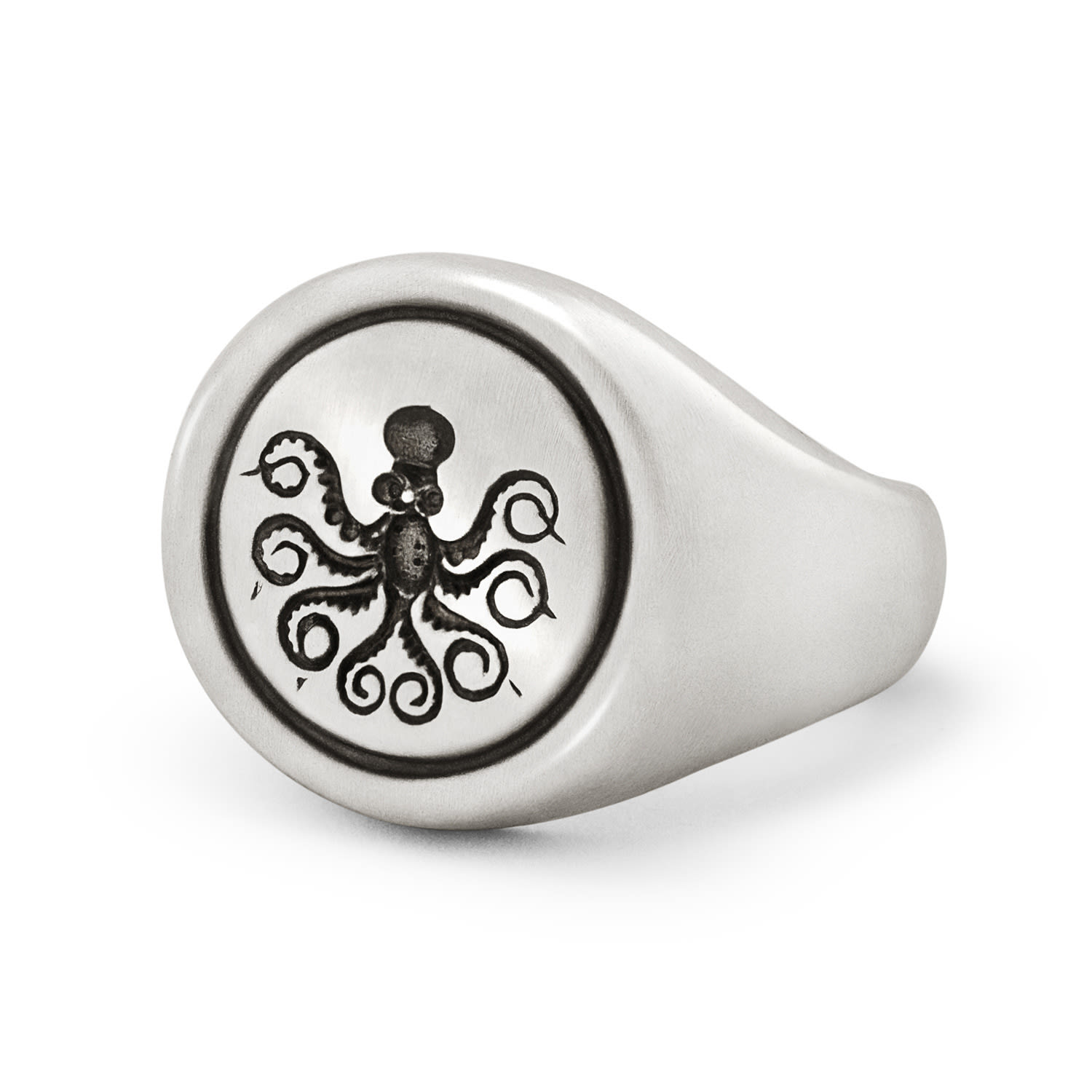 Men's Octopus Signet Ring In Sterling Silver Snake Bones