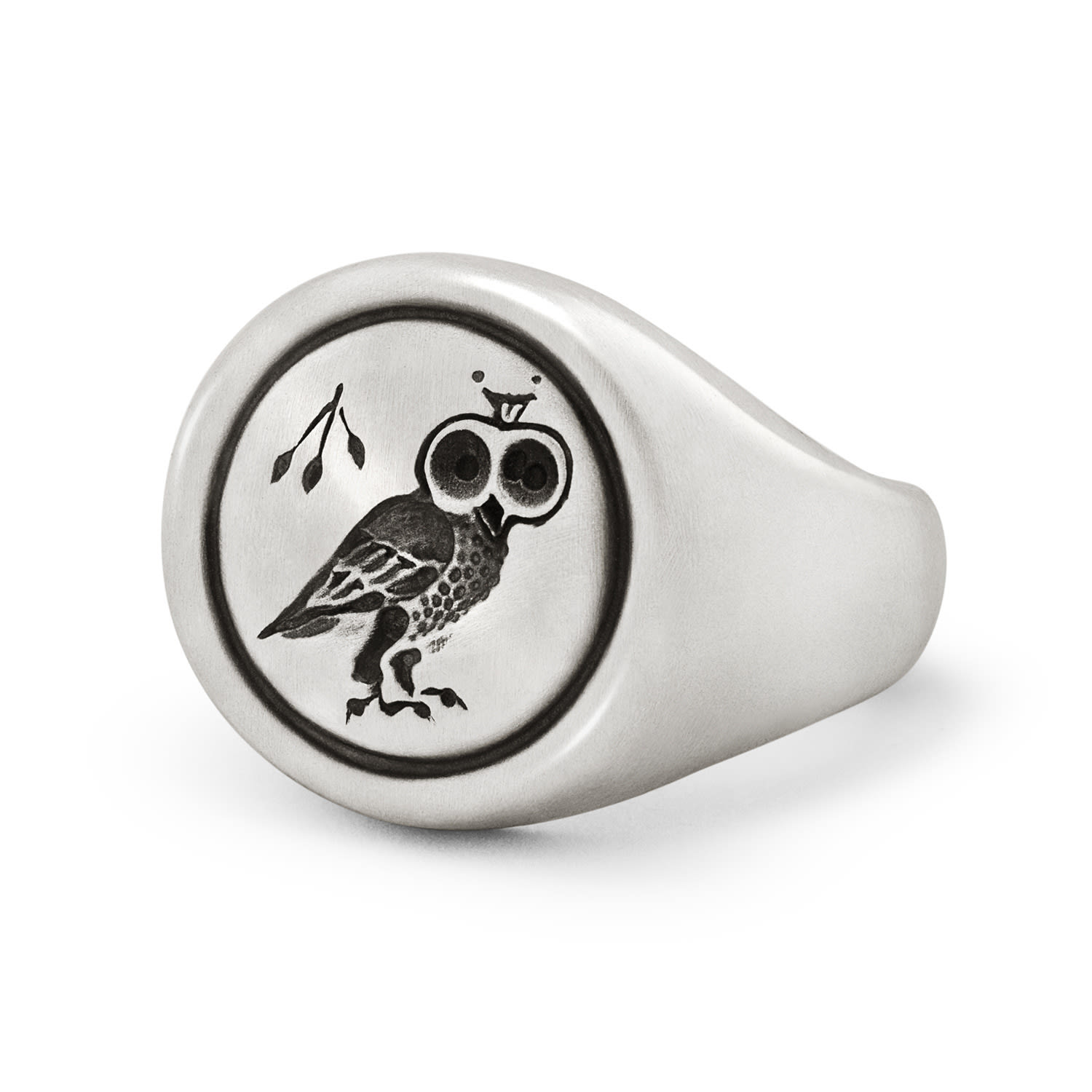 Men's Owl Signet Ring In Sterling Silver Snake Bones