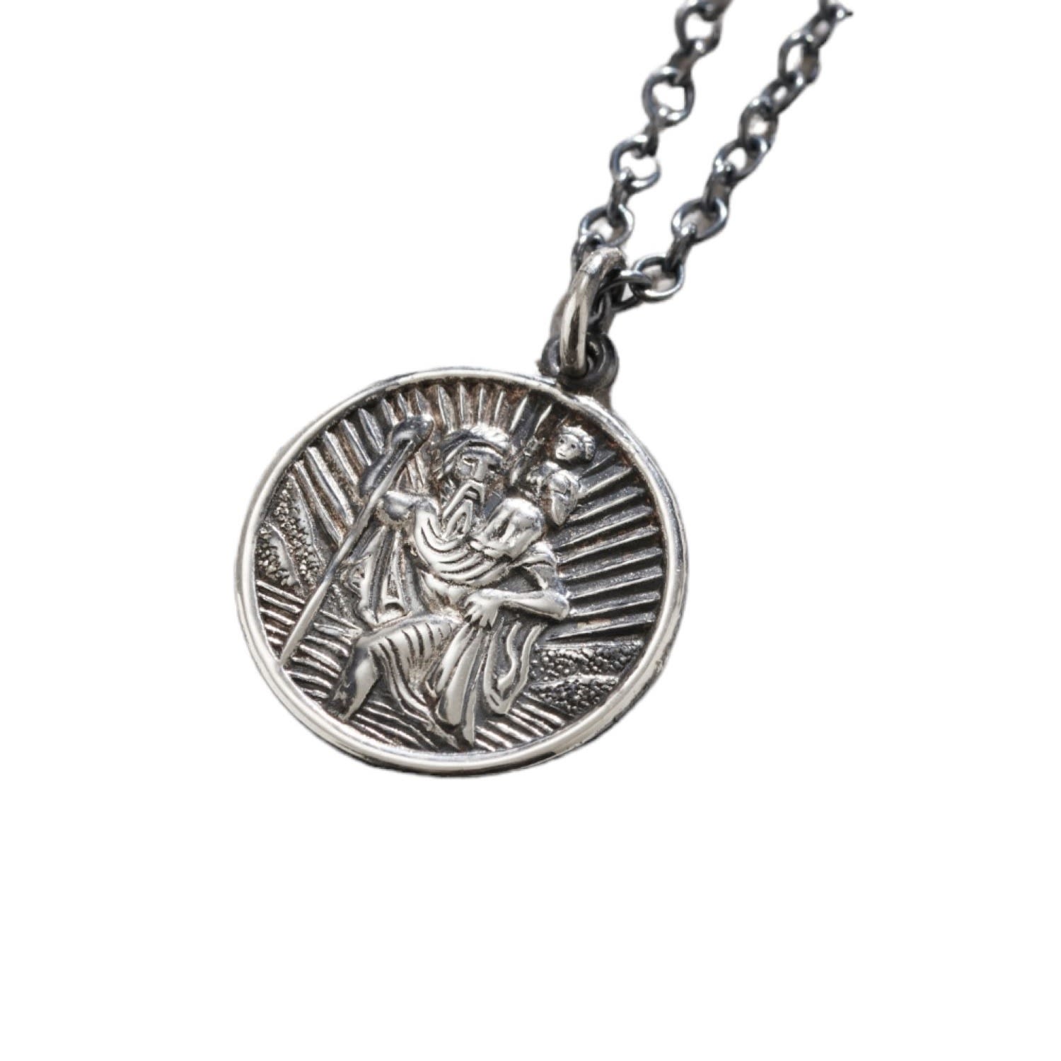 Men's Oxidised Sterling Silver St Christopher Necklace Posh Totty Designs