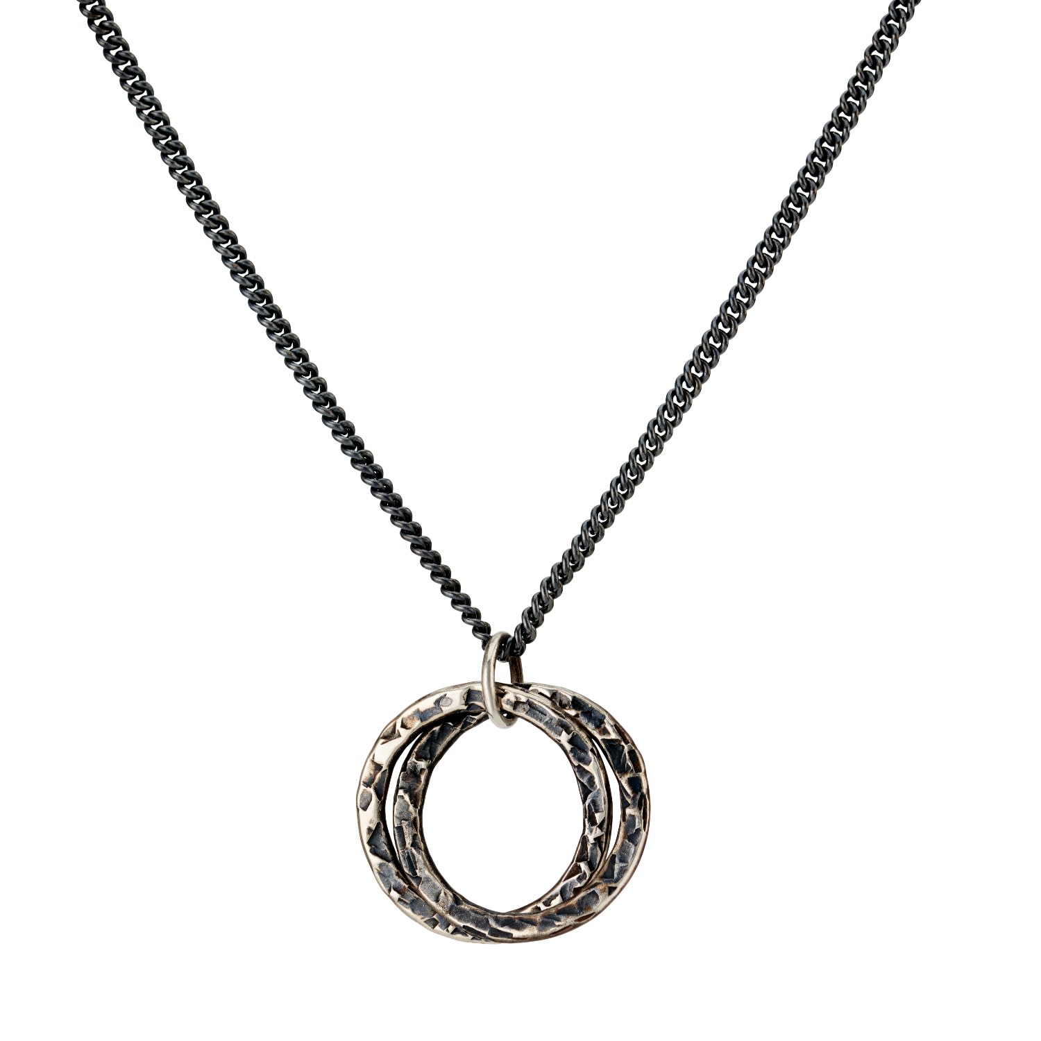 Men's Oxidised Sterling Silver Textured Interlinking Hoops Necklace Posh Totty Designs