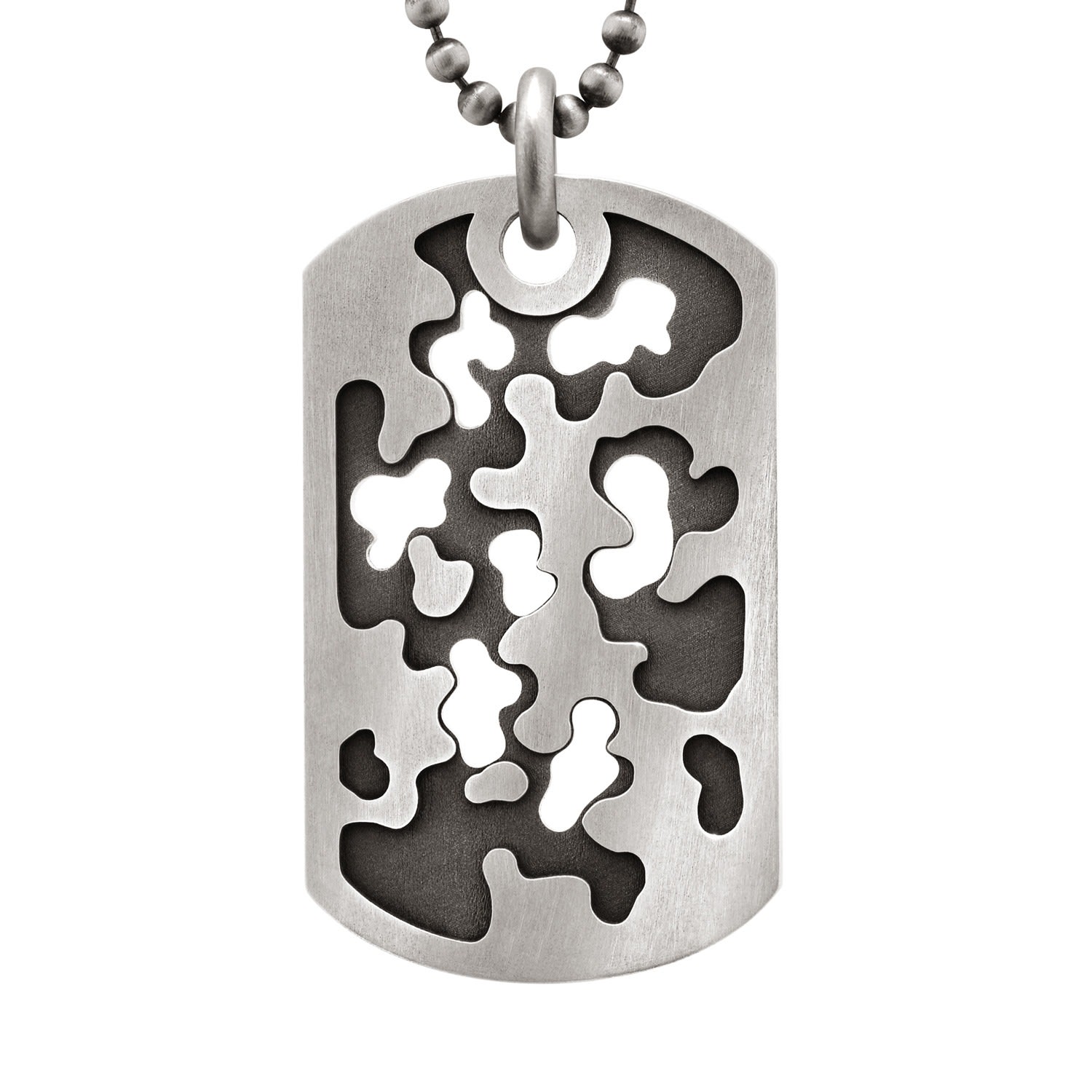 Men's Perforated Camouflage Dog Tag Necklace In Sterling Silver Snake Bones