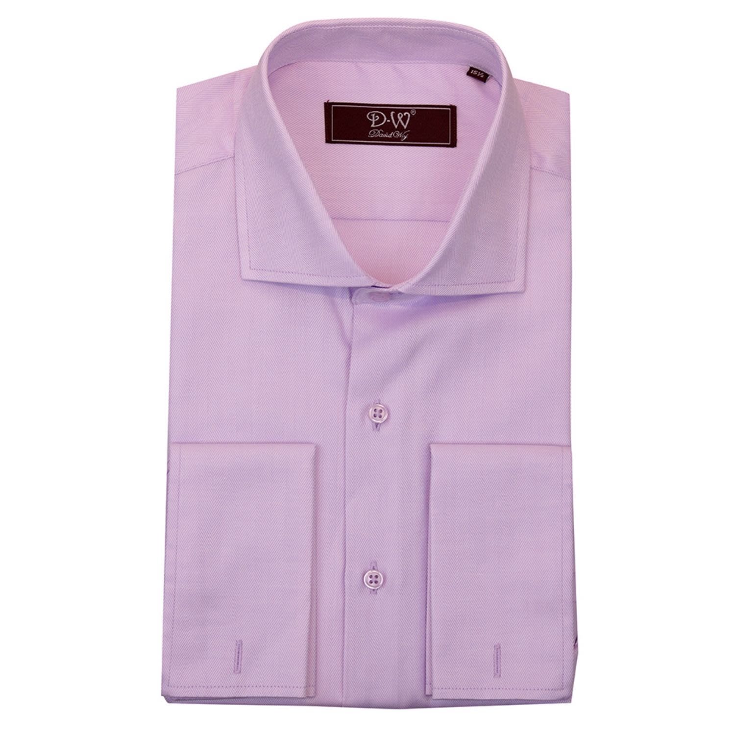 Men's Pink / Purple Cutaway Collar Double Cuff Herringbone Shirt - Lilac 15" DAVID WEJ