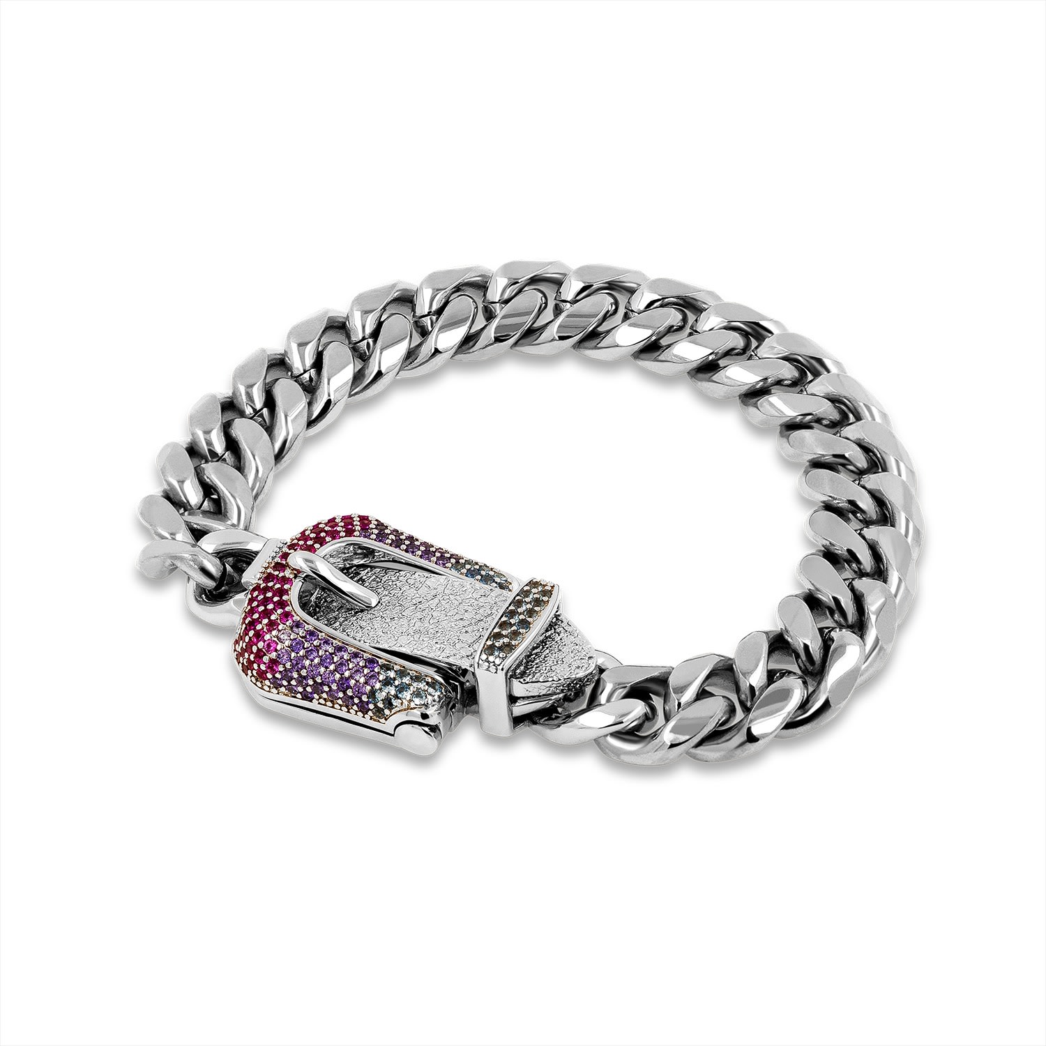 Men's Pink / Purple / Silver Purple Gradient Fp Buckle Bracelet Feather Pendants