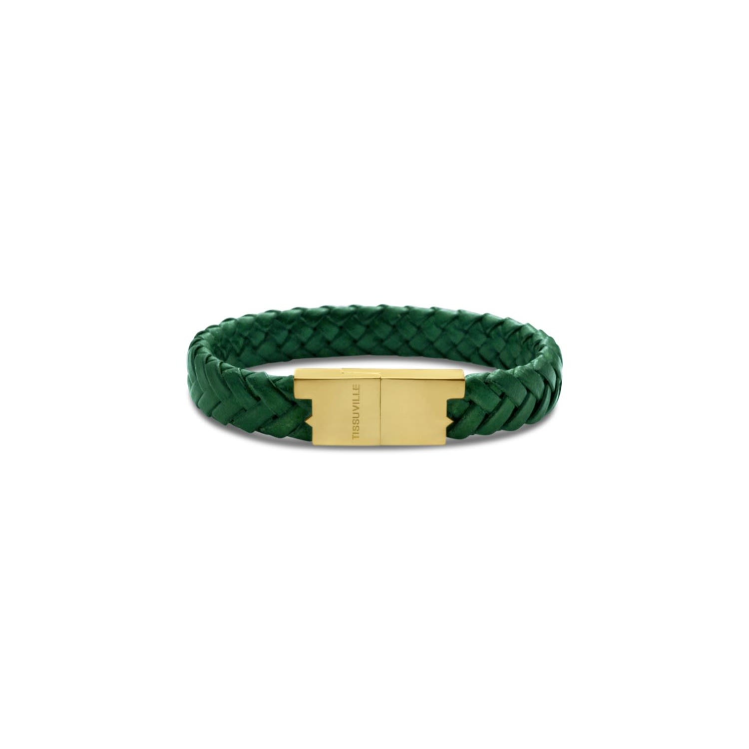 Men's Racing Green Braided Leather Bracelet With Gold-Tone Hardware Serac- Green Tissuville
