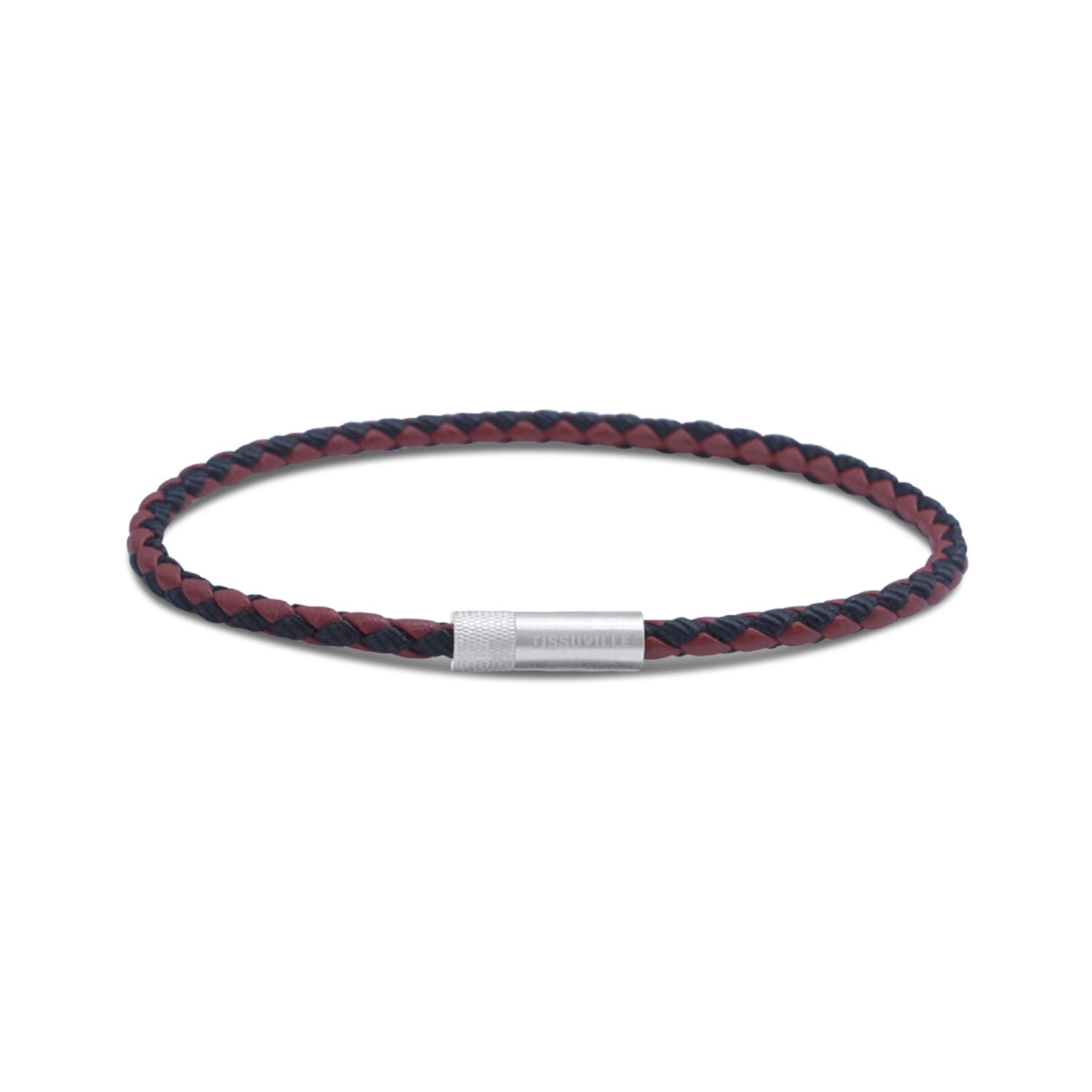 Men's Red Braided Leather And Silk Bracelet With Silver-Toned Hardware - Red Tissuville