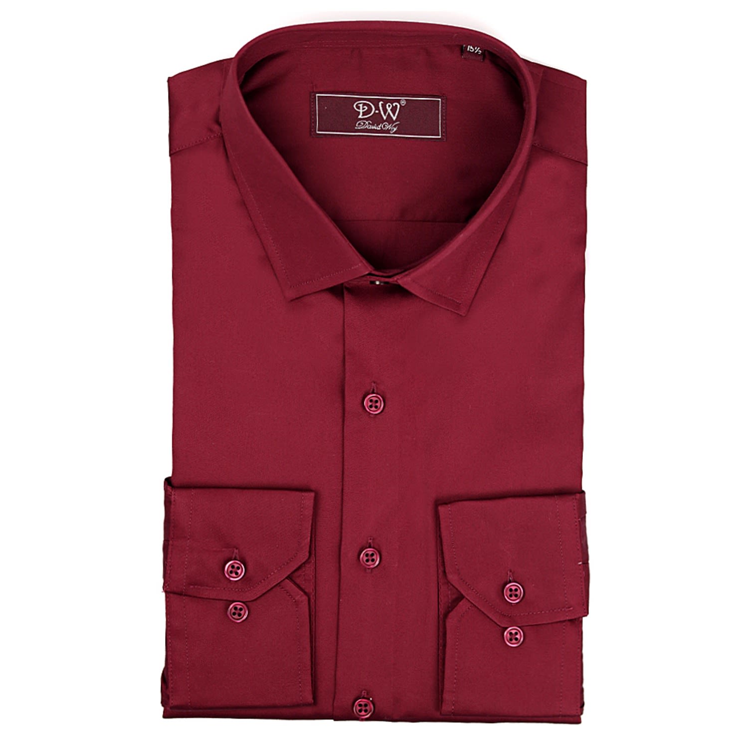 Men's Red Classic Collar Button Cuff Poplin Shirt - Burgundy 16.5" DAVID WEJ