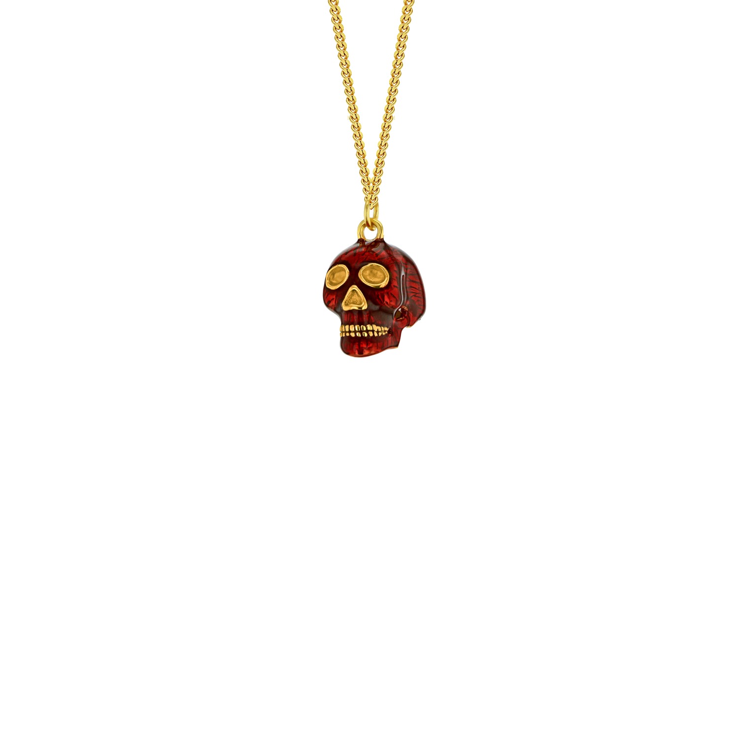 Men's Red / Gold Mini Skull Pendant Red Enamel & 18Kt Gold-Plated True Rocks