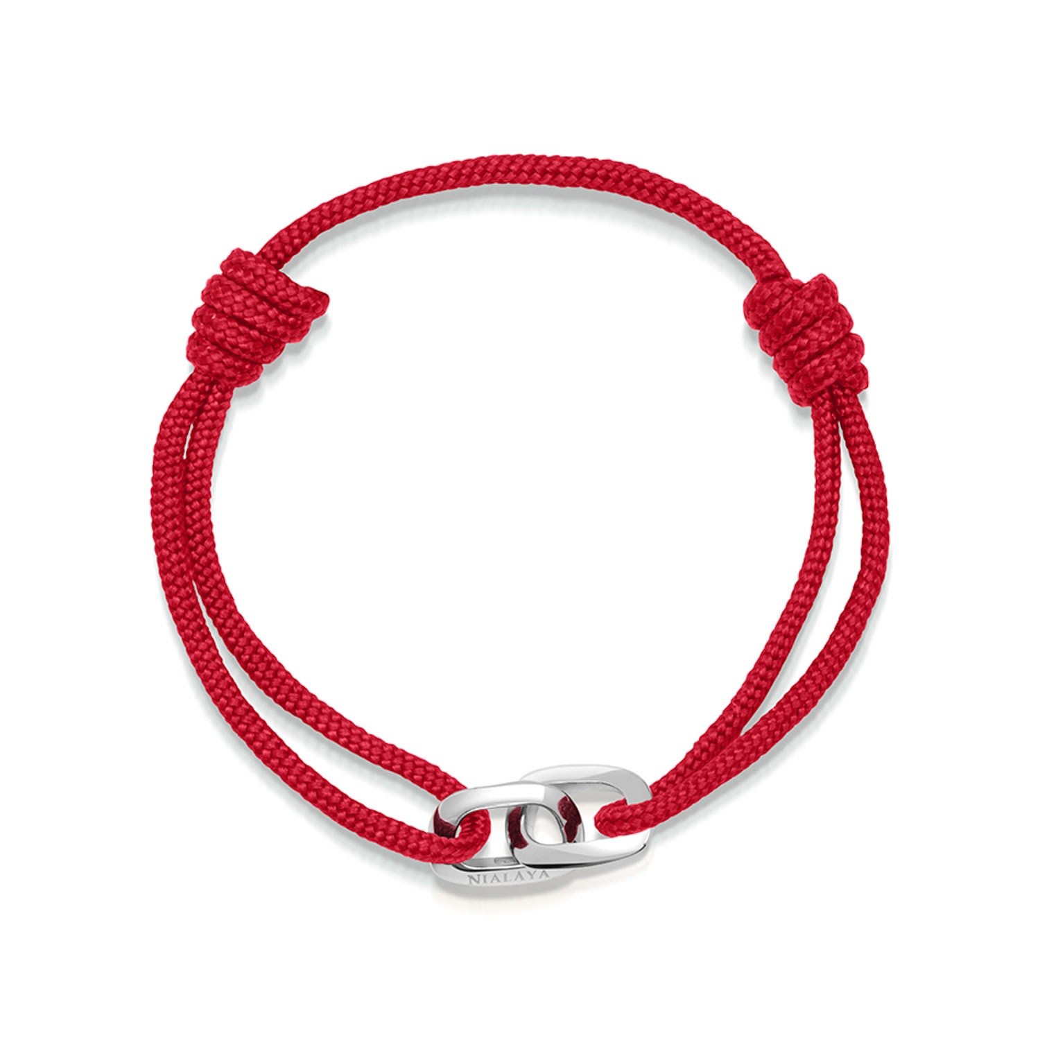 Men's Red / Silver Red String Bracelet With Silver Interlocking Rings Nialaya Jewelry