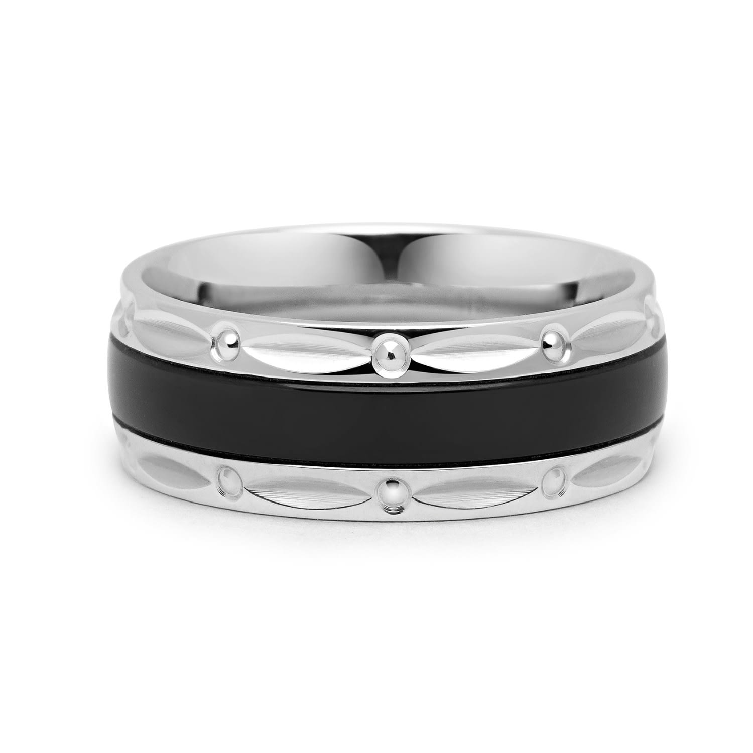 Men's Silver B& Ring With Black Nialaya Jewelry