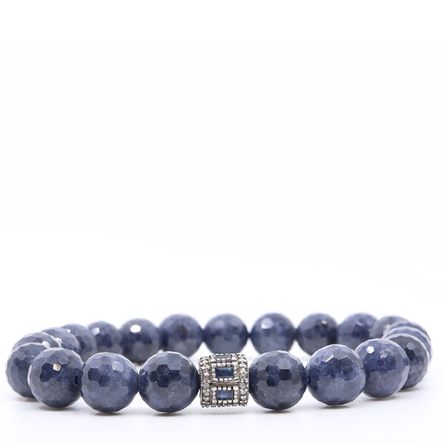 Men's Silver / Blue Sapphire & Sapphire Baguette Beaded Bracelet Shar Oke