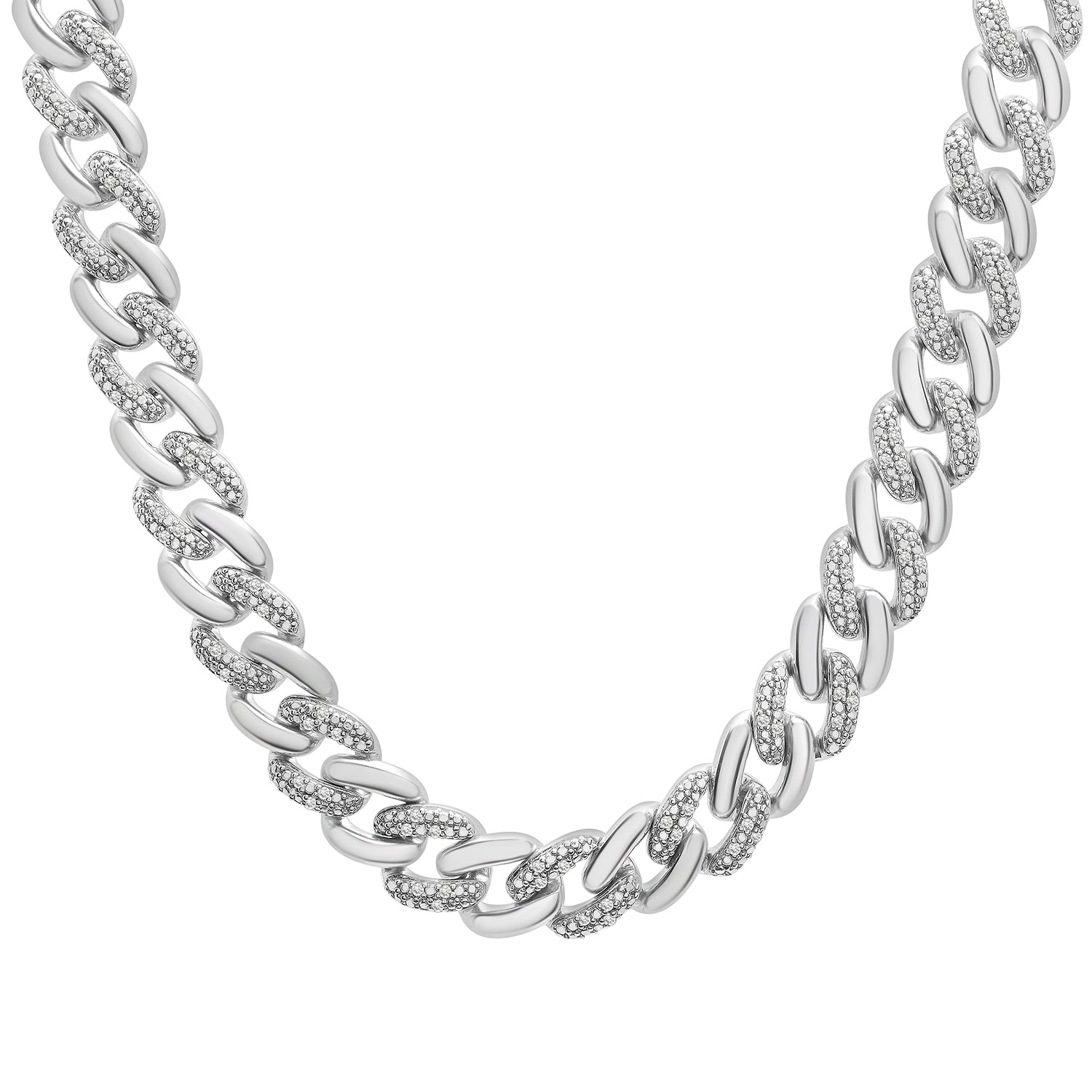 Men's Silver Diamond Curb Link Necklace Miki & Jane