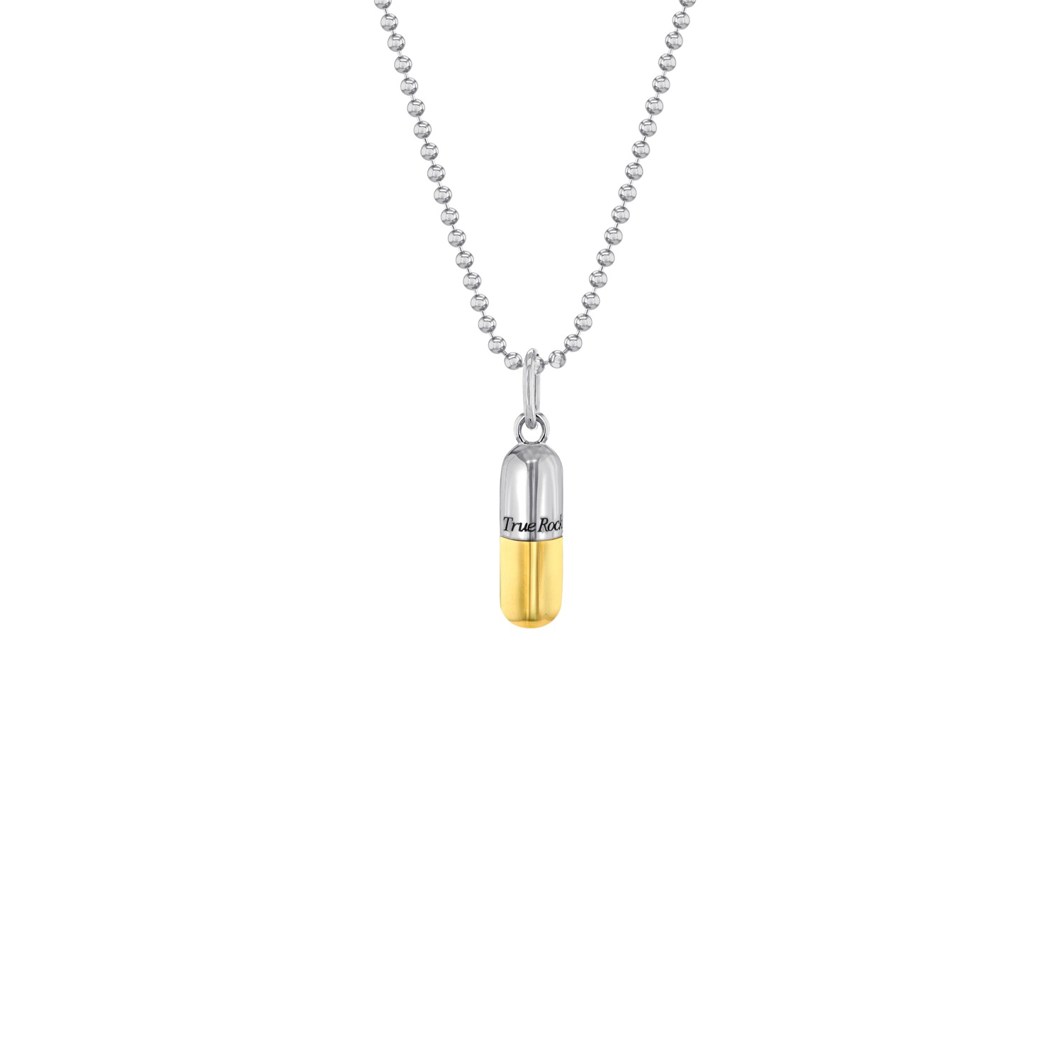 Men's Silver / Gold Small Pill Pendant 2Tone Sterling Silver & 18Kt Gold-Plated On Silver Chain True Rocks