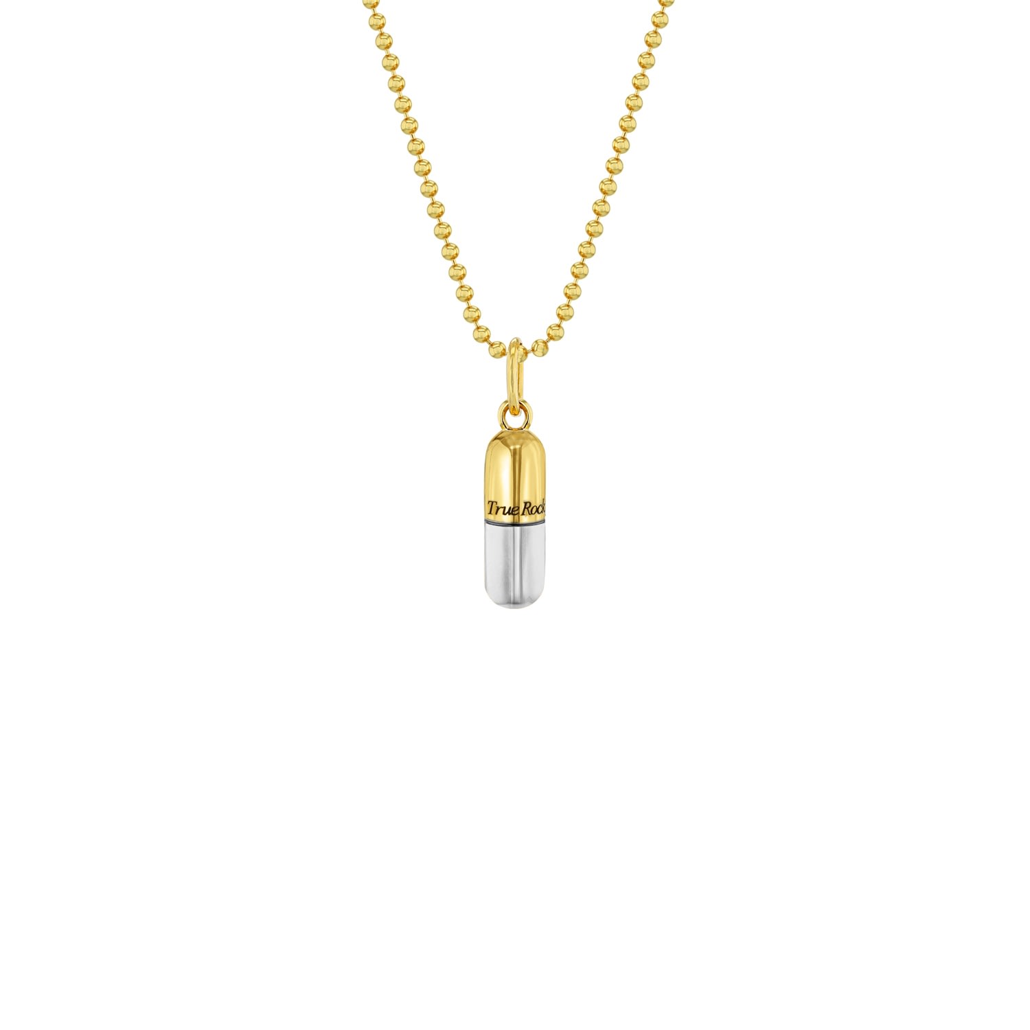 Men's Silver / Gold Smallpill Pendant 2Tone 18Kt Gold-Plated & Sterling Silver On Gold Chain True Rocks