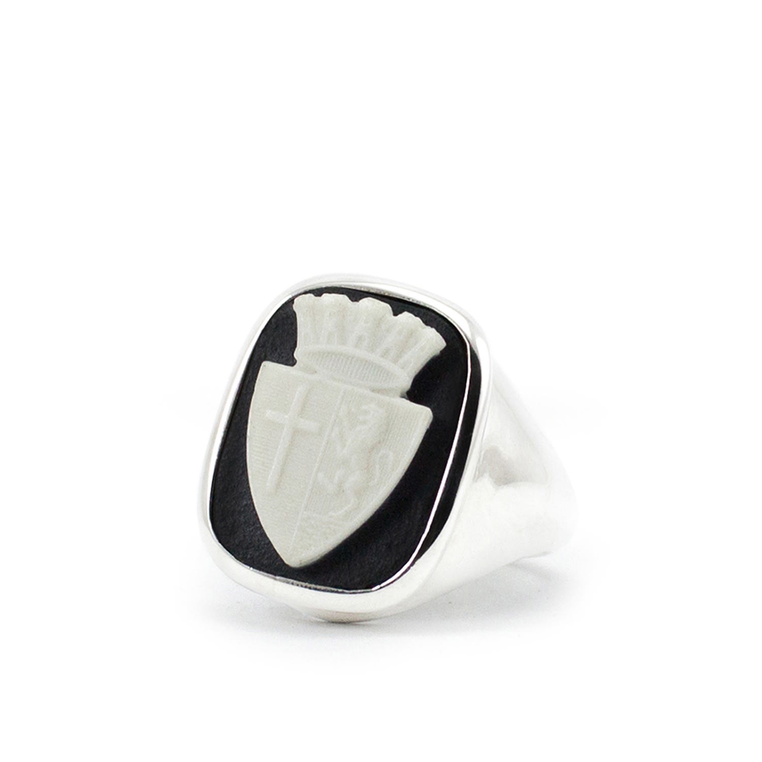 Men's Silver Insignia Cameo Signet Ring Vintouch Italy