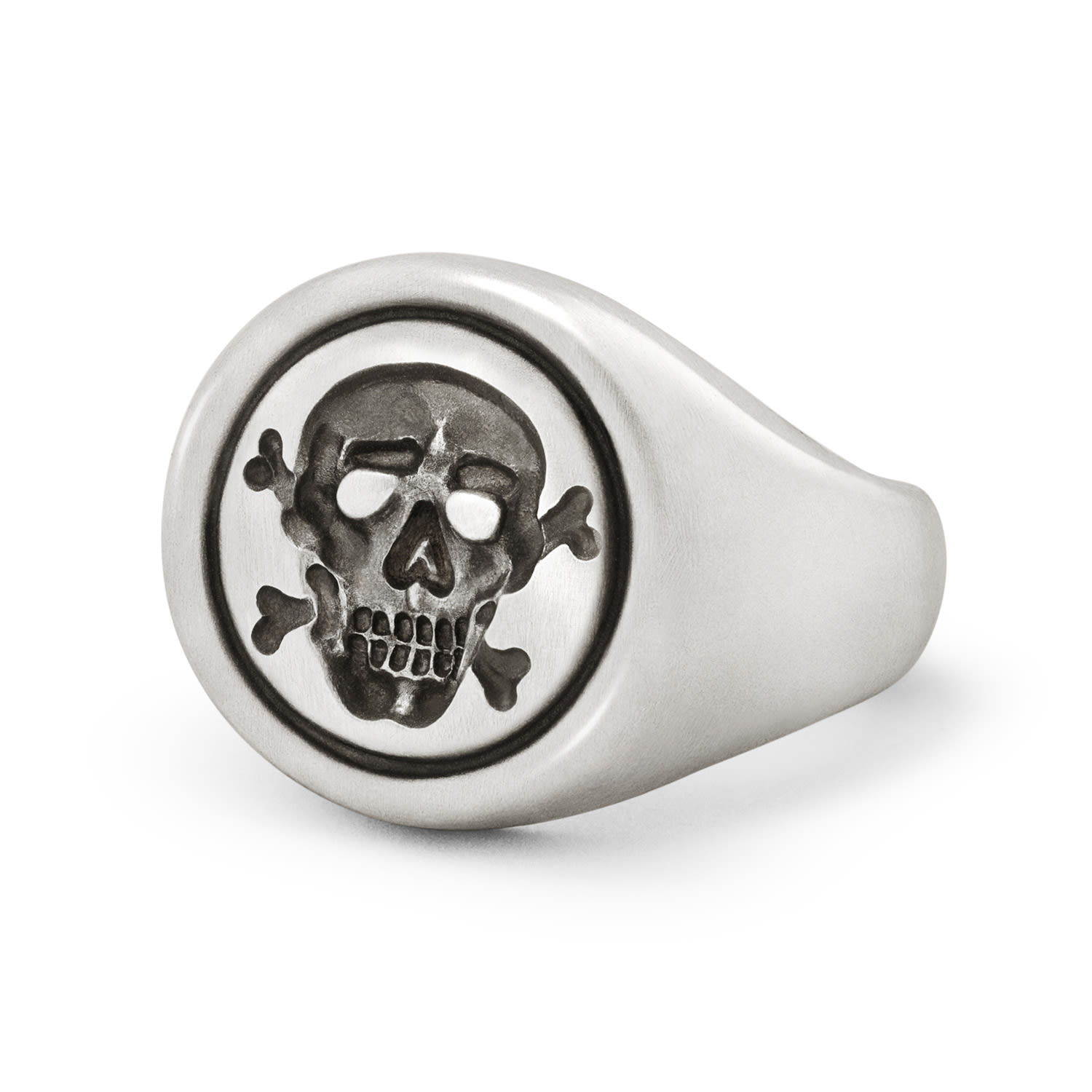 Men's Silver Jolly Roger Skull & Bones Signet Ring Snake Bones