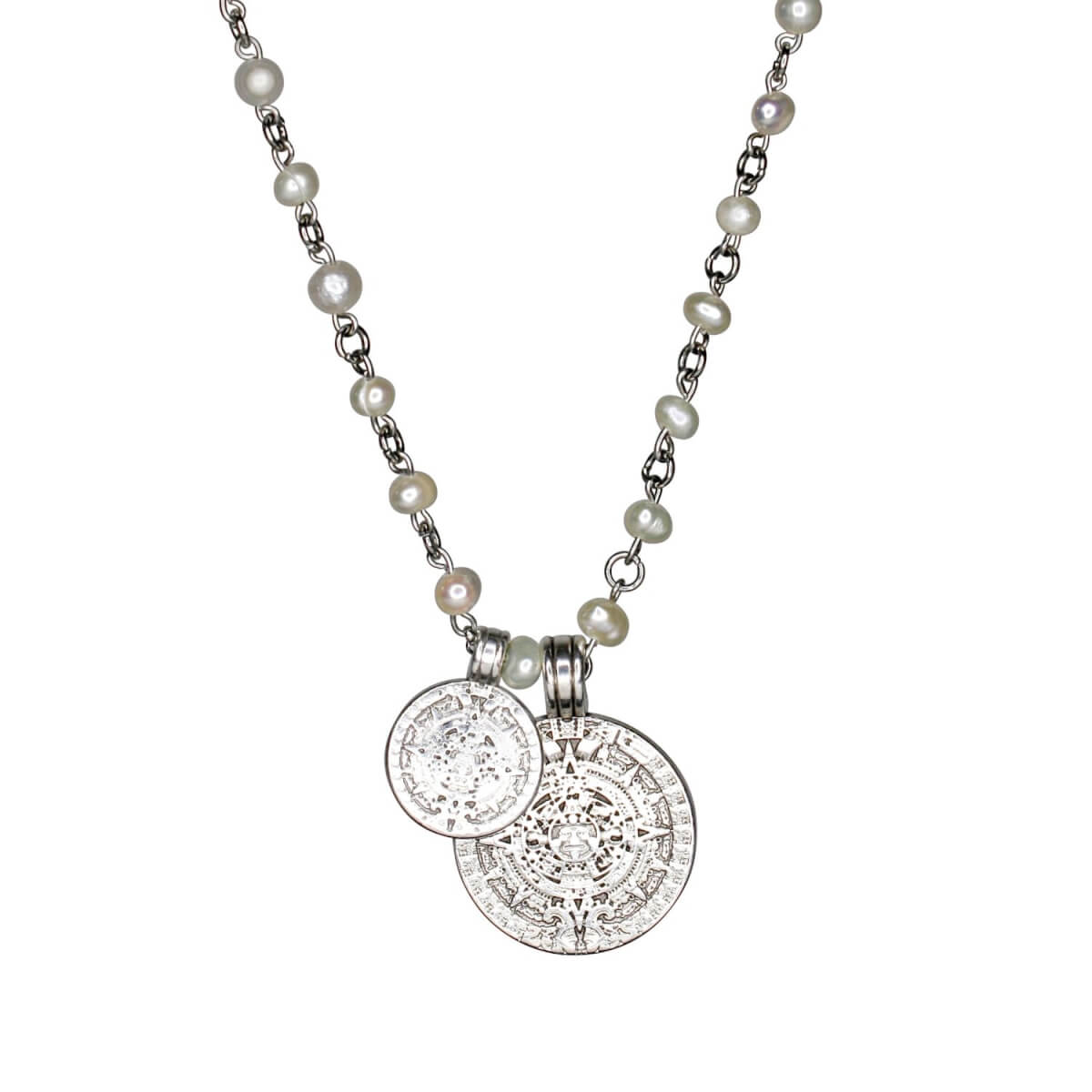 Men's Silver Pearl Coins Necklace MHART
