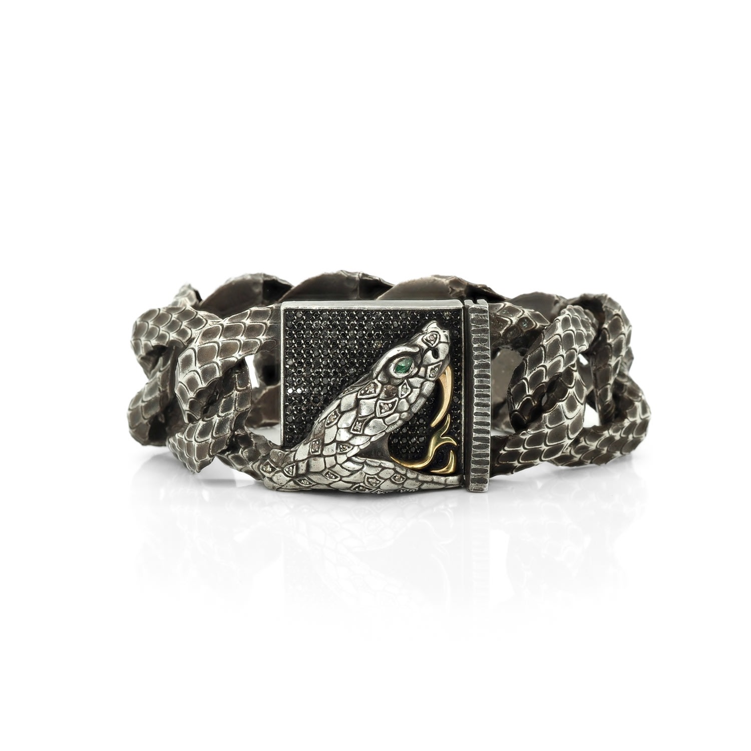 Men's Silver Serpent Curb Link Bracelet Taru Jewelry