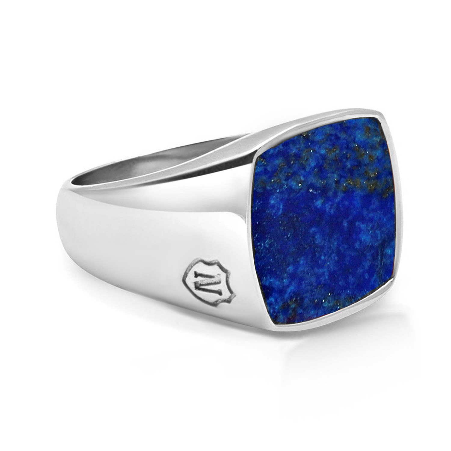 Men's Silver Signet Ring With Blue Lapis Nialaya Jewelry