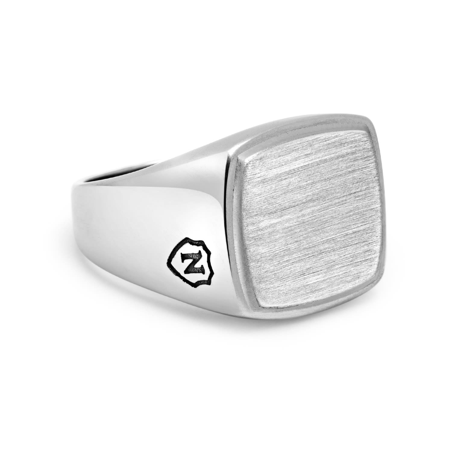Men's Silver Signet Ring With Brushed Steel Nialaya Jewelry