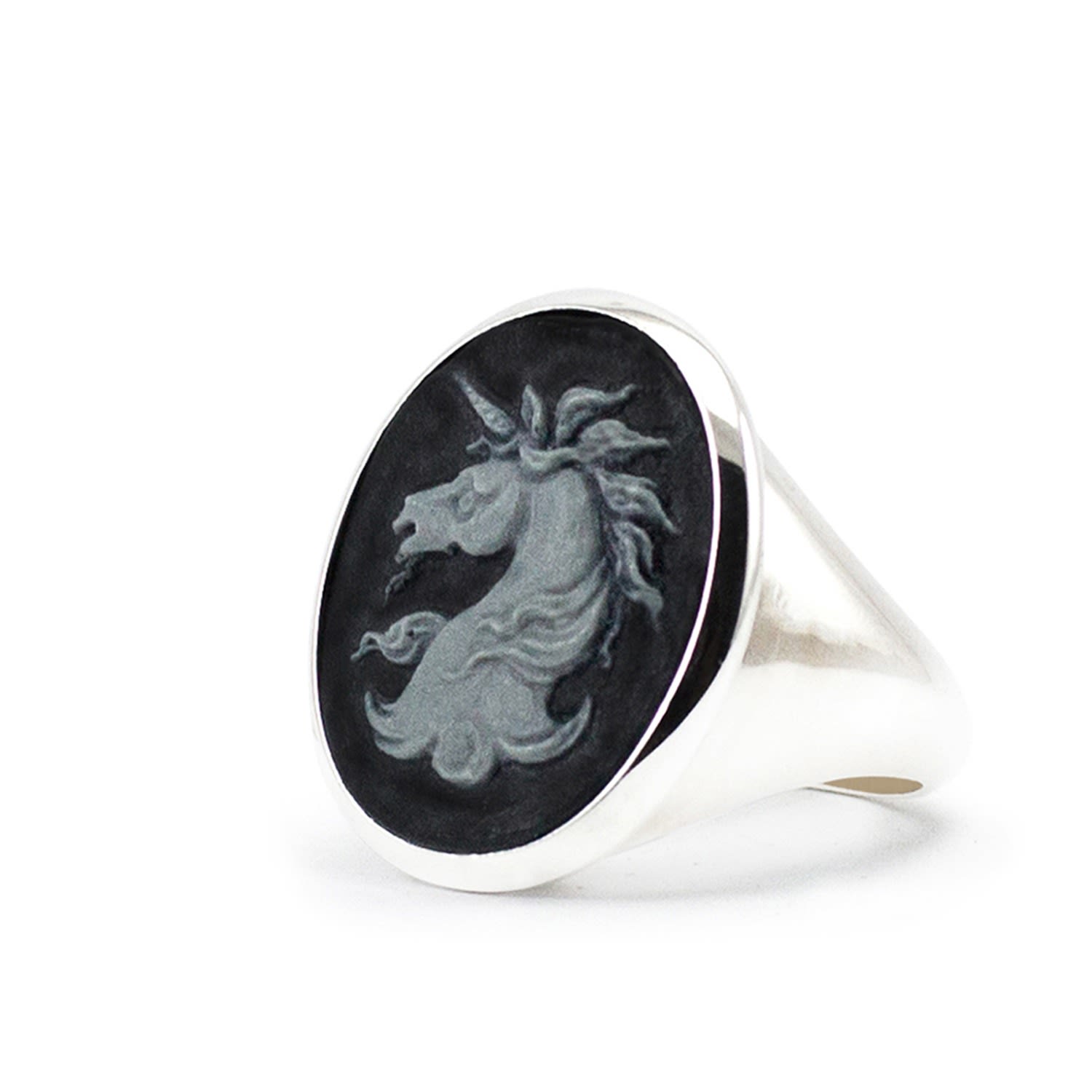 Men's Silver Unicorn Cameo Signet Ring Vintouch Italy