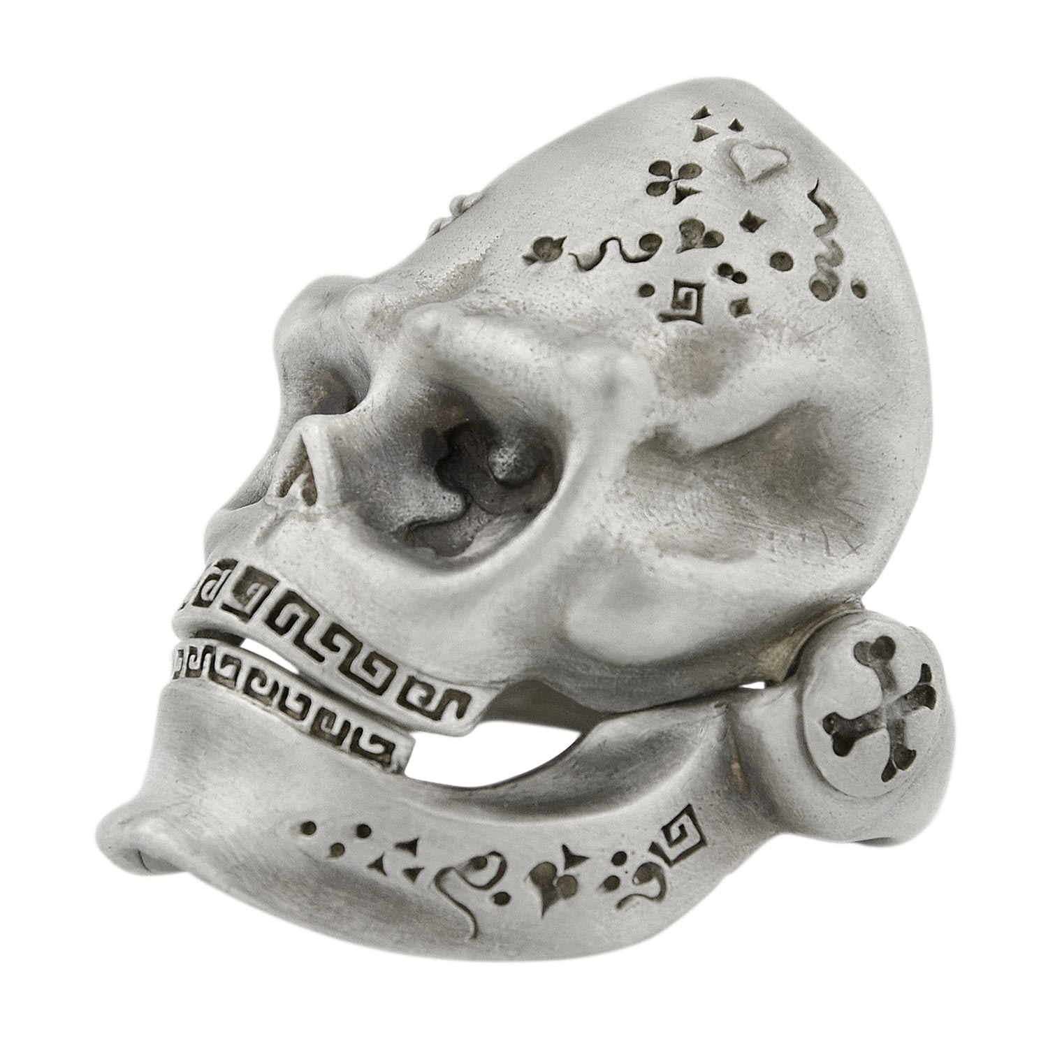 Men's Skull Ring With Hinged Jaw In Sterling Silver Snake Bones