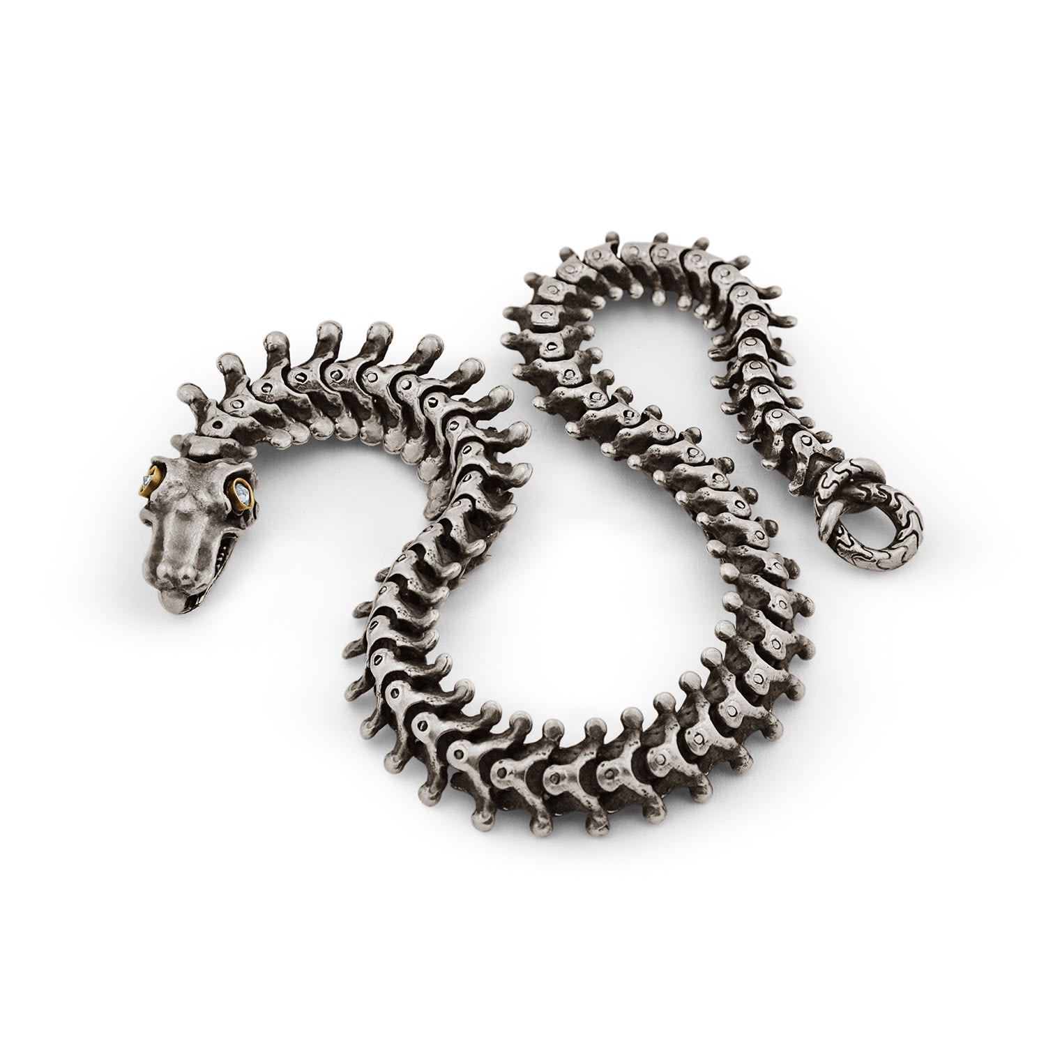 Men's Snake Bones Bracelet In Sterling Silver & 18Kt Gold With Diamonds