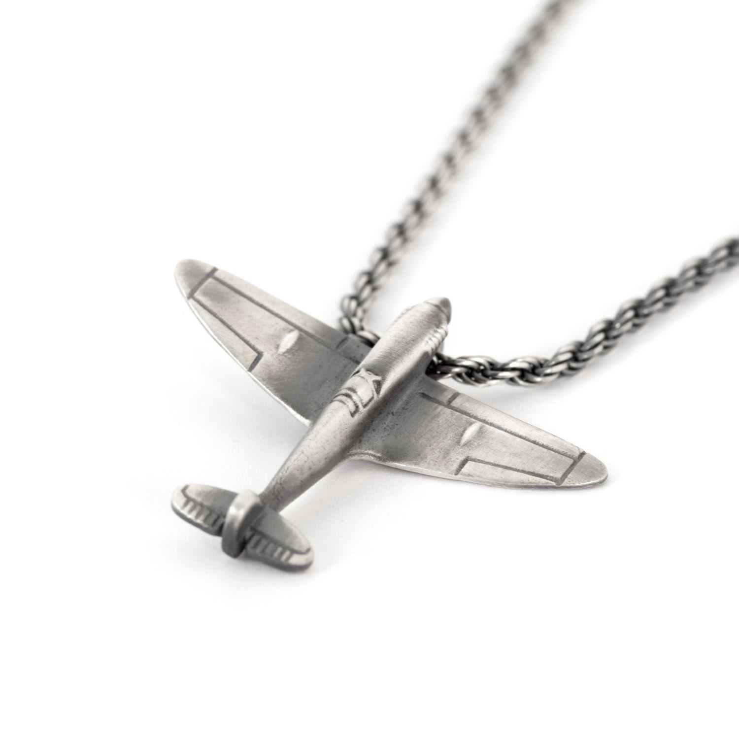 Men's Spitfire Airplane Necklace In Solid Sterling Silver Tomerm Jewelry