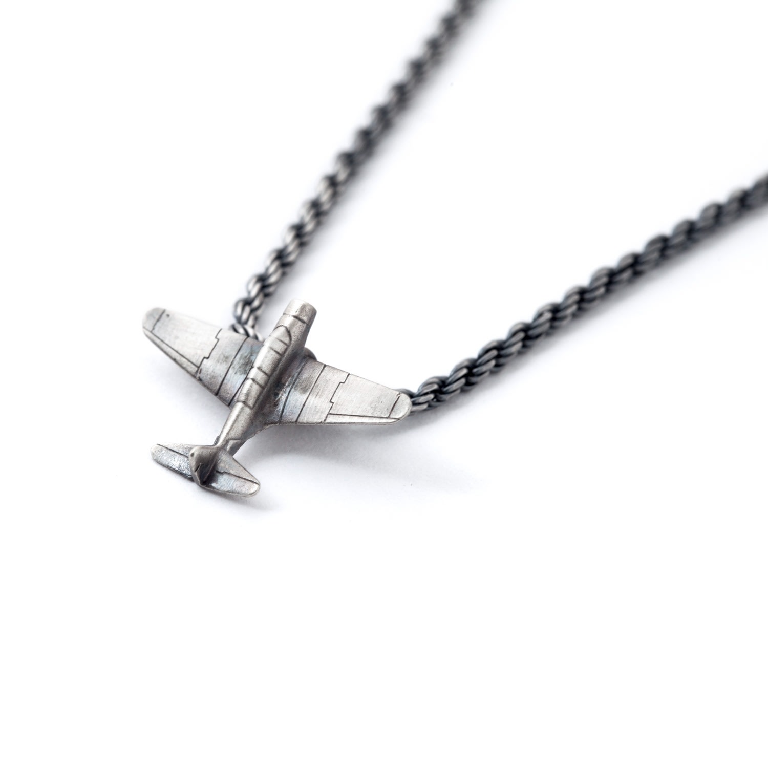 Men's Sterling Silver Vintage Airplane Necklace Tomerm Jewelry