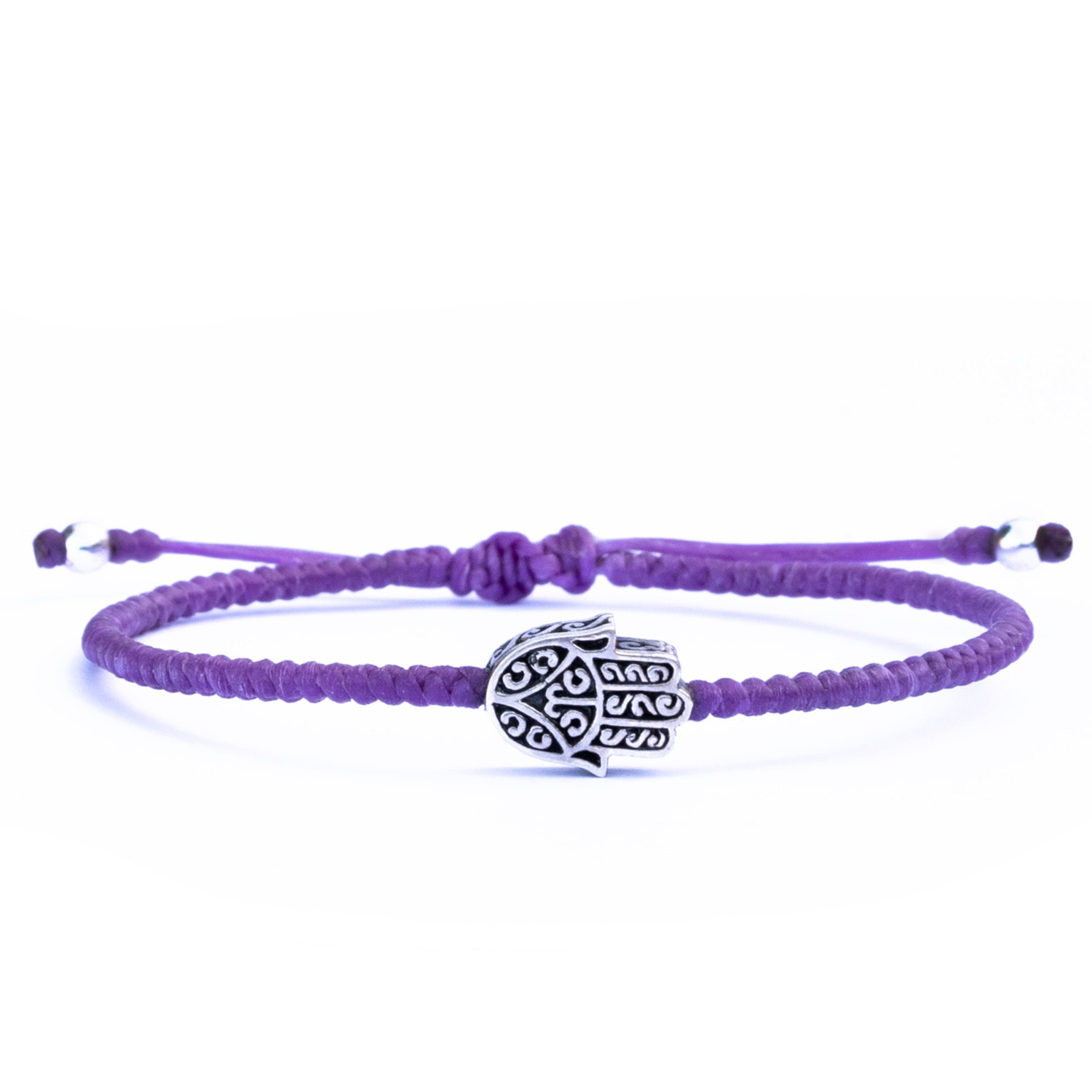 Pink / Purple Mens Sterling Silver & Purple Rope Hamsa Bracelet Harbour UK Bracelets
