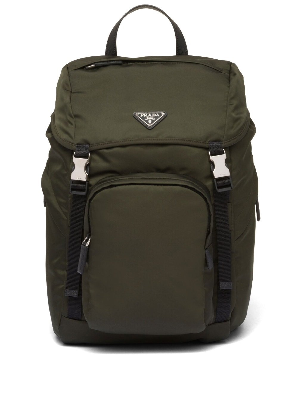 Prada logo-triangle buckled backpack - Green