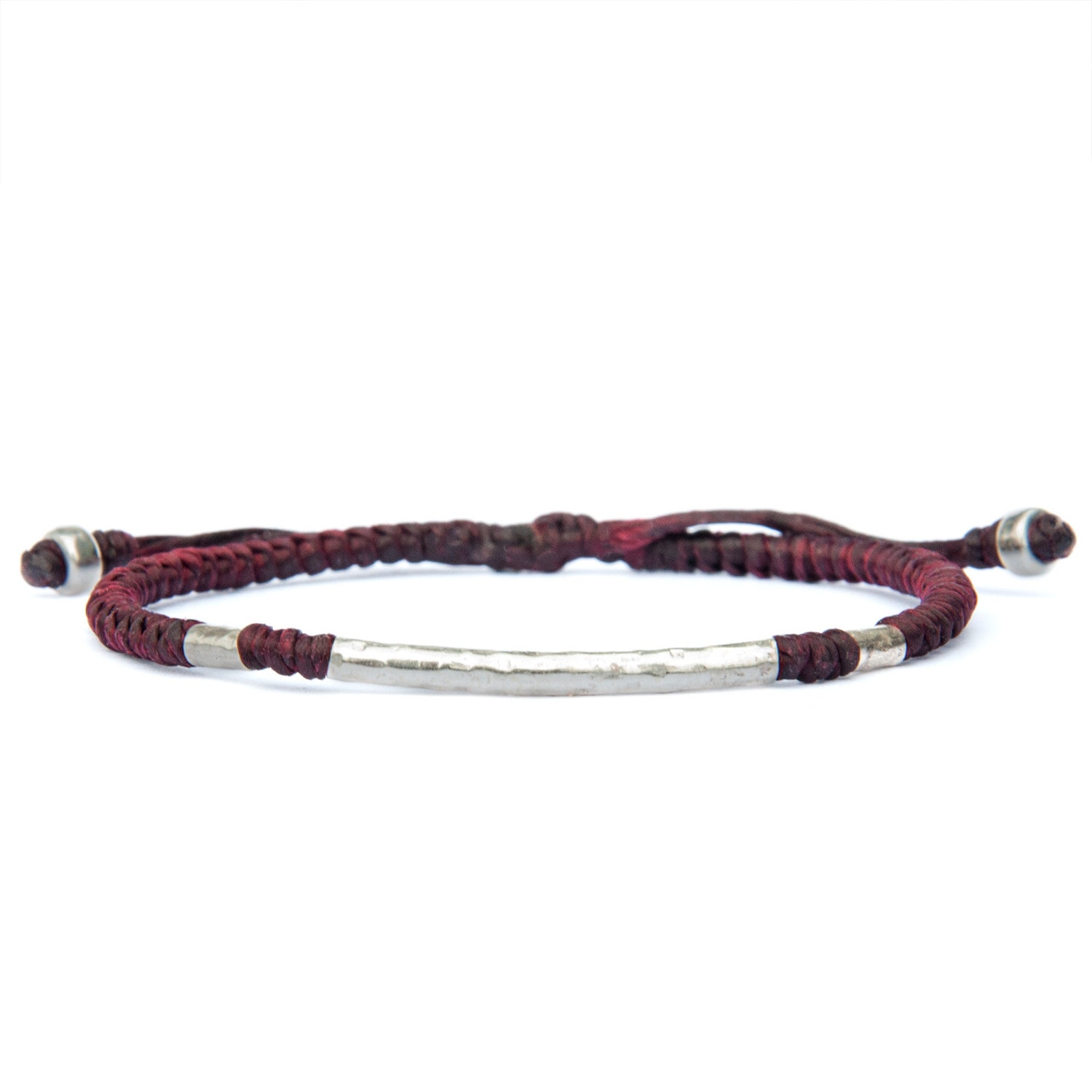 Red Wine Rounded Viking Style Men Bracelet. Hammered Silver With Knots - Red Harbour UK Bracelets