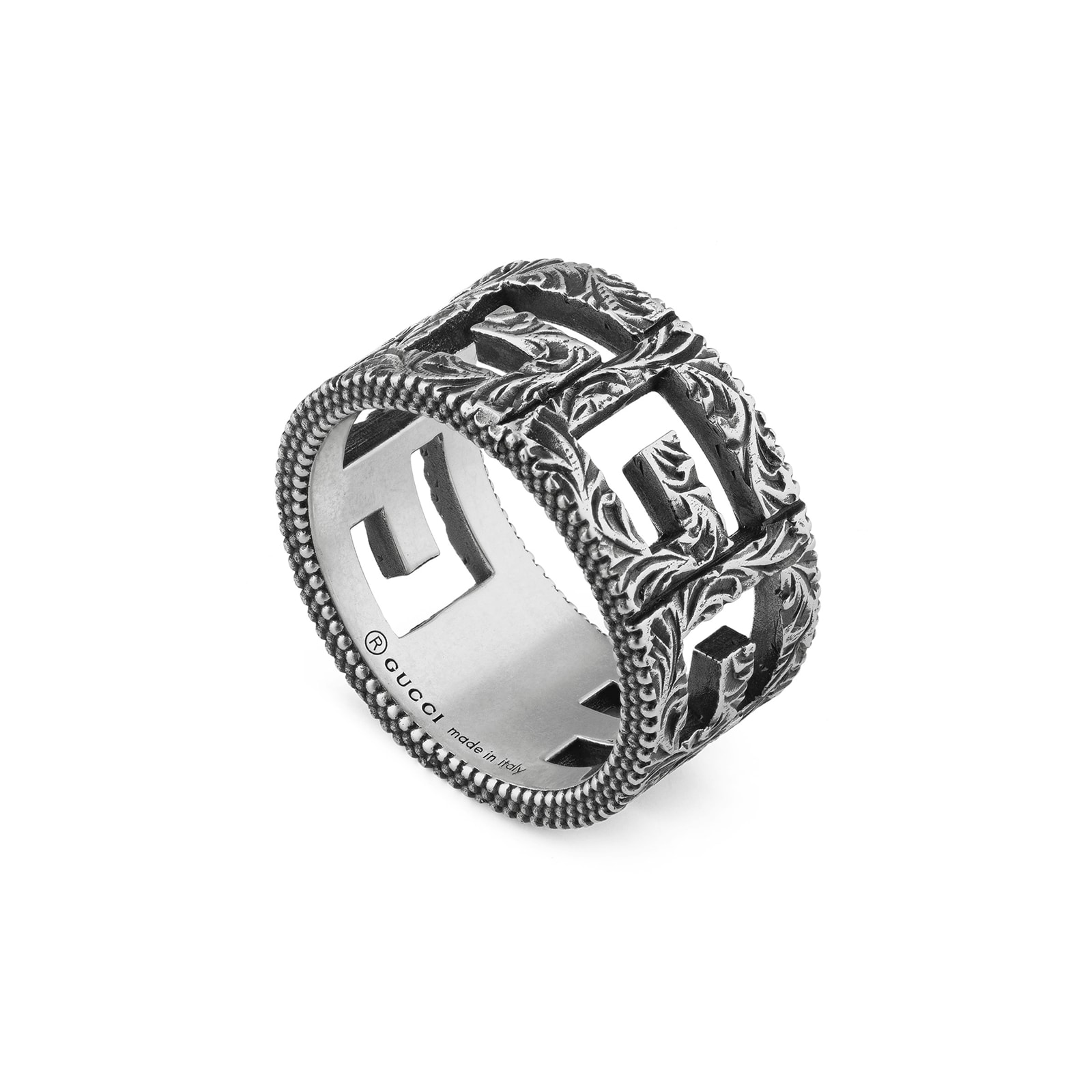 Ring With Square G Motif In Silver - Ring Size M