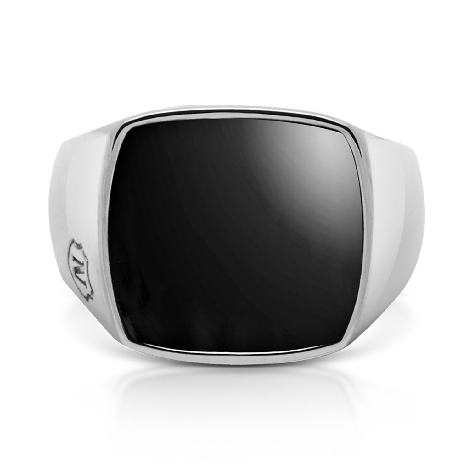 Silver / Black Men's Silver Signet Ring With Onyx Nialaya Jewelry