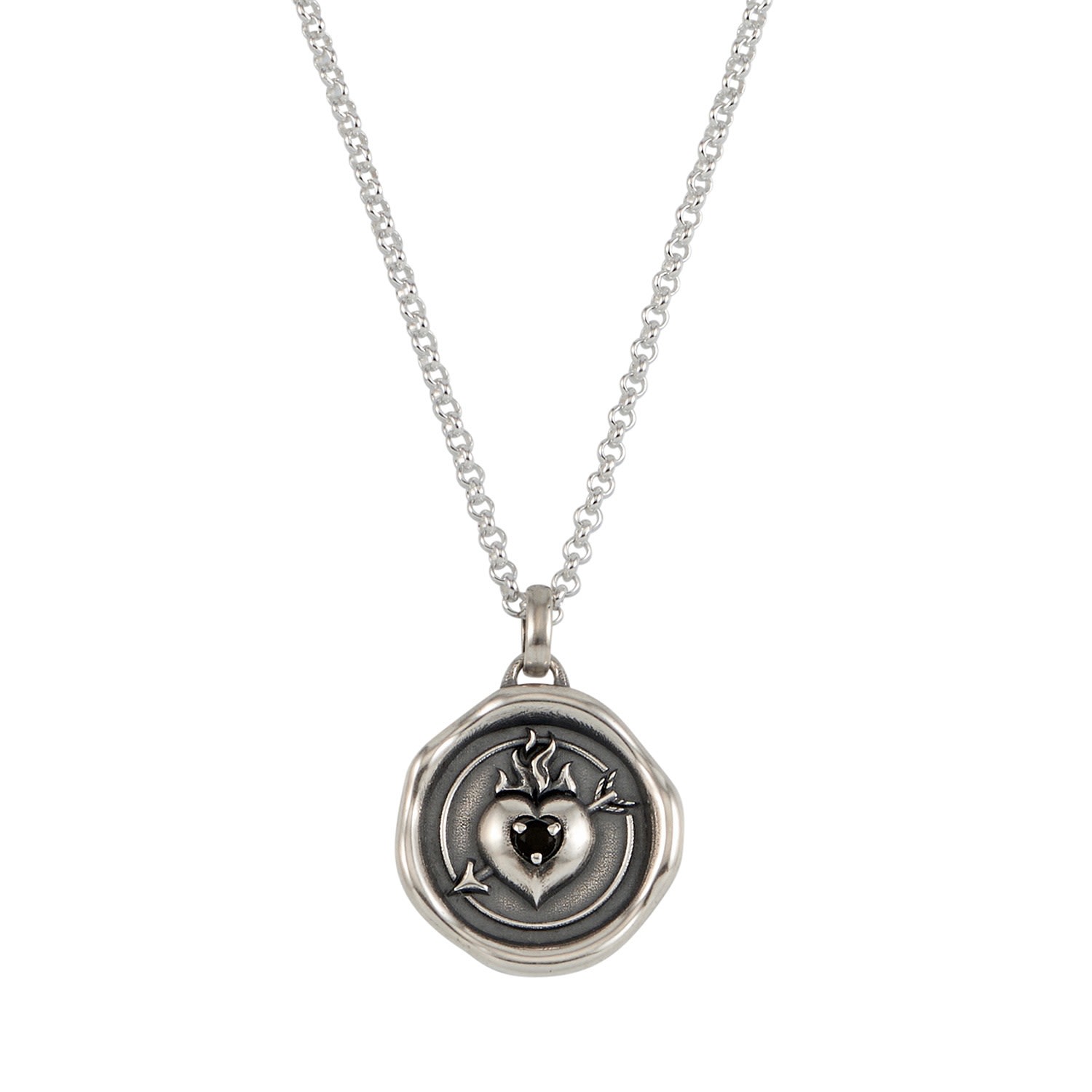 Silver Mens Dark Flaming Heart Talisman Necklace Dower & Hall