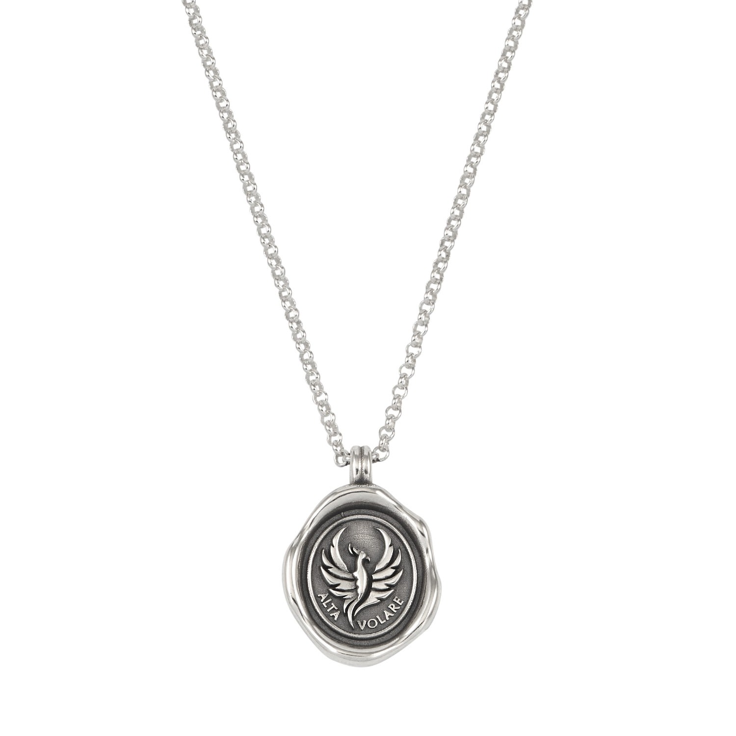 Silver Mens Fly High Phoenix Talisman Necklace Dower & Hall