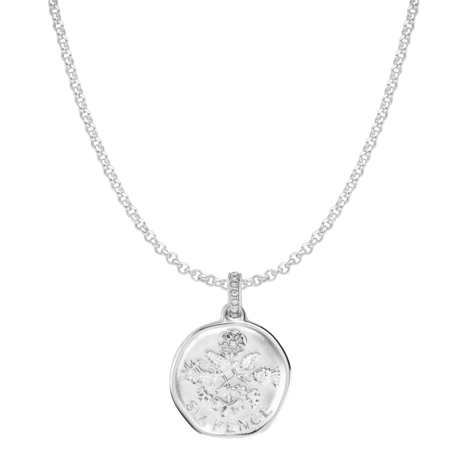 Silver Men's Sixpence Story Necklace Dower & Hall