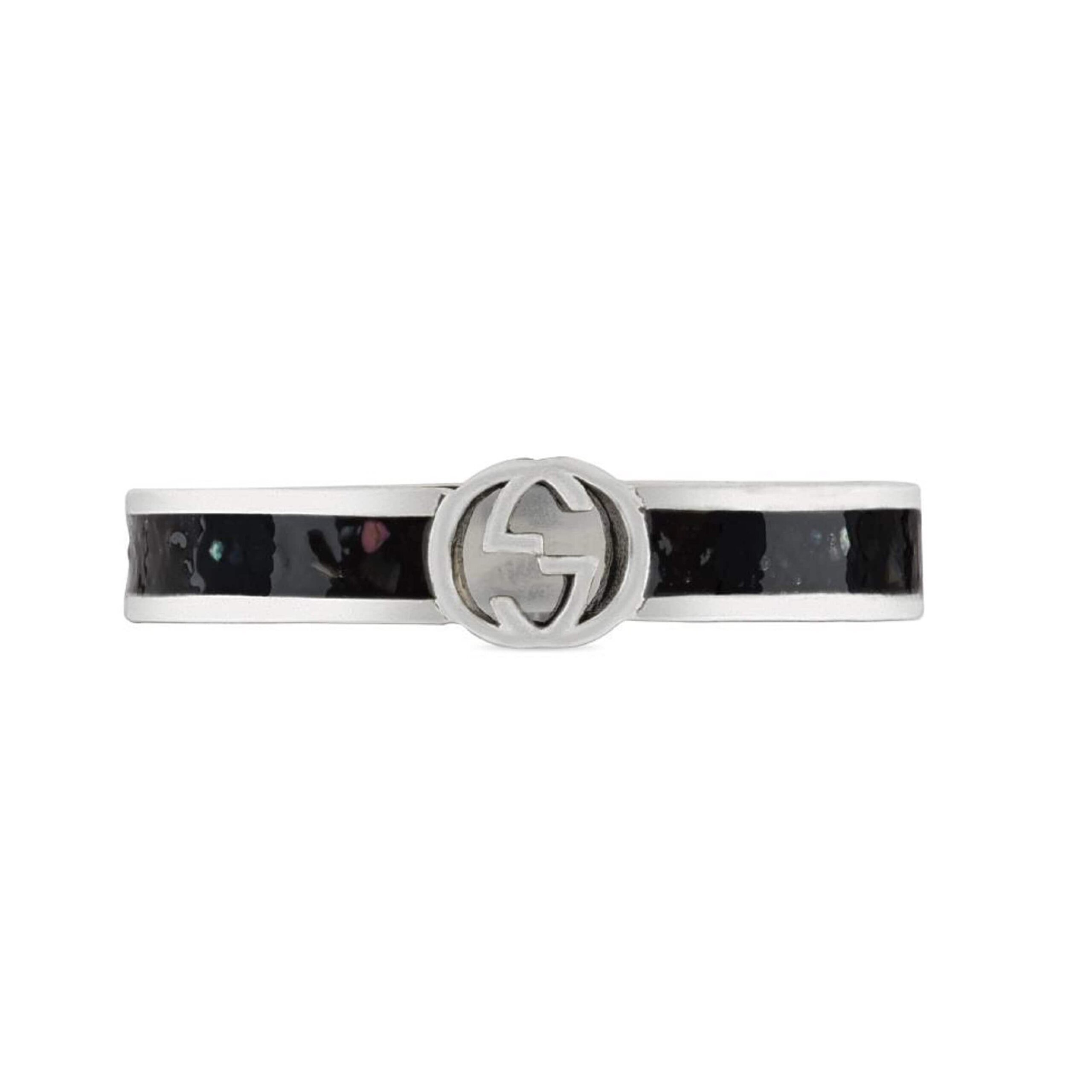 Silver & Black Enamel Interlocking G 3.5mm Ring - Ring Size R