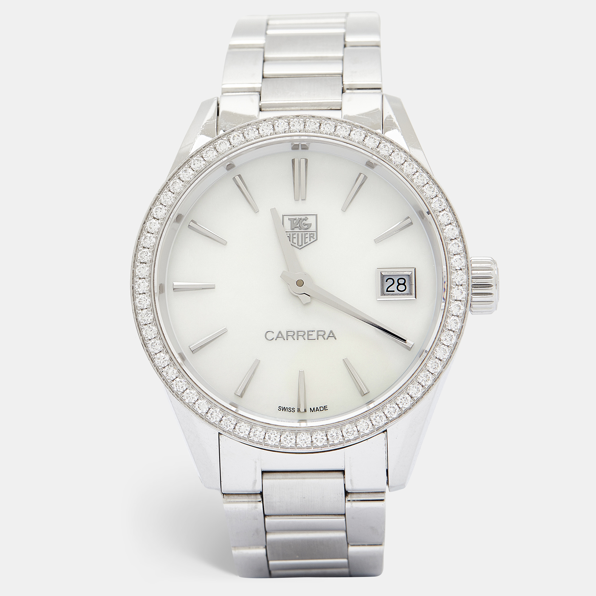 TAG Heuer Mother Of Pearl Diamond Stainless Steel Carrera WAR1315.BA0778 Women's Wristwatch 32 mm