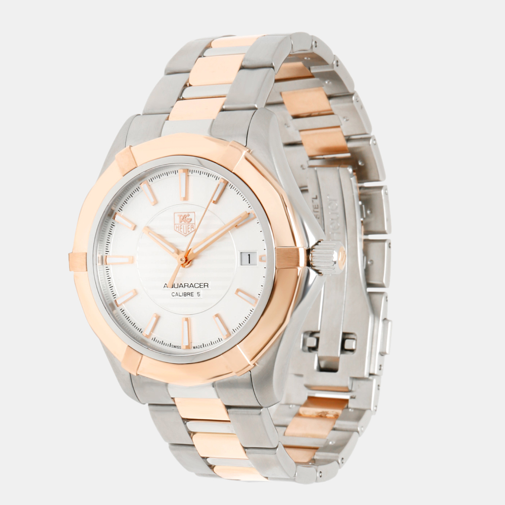 Tag Heuer Silver 18K Rose Gold And Stainless Steel Aquaracer WAP2150.BD0885 Automatic Men's Wristwatch 39 mm