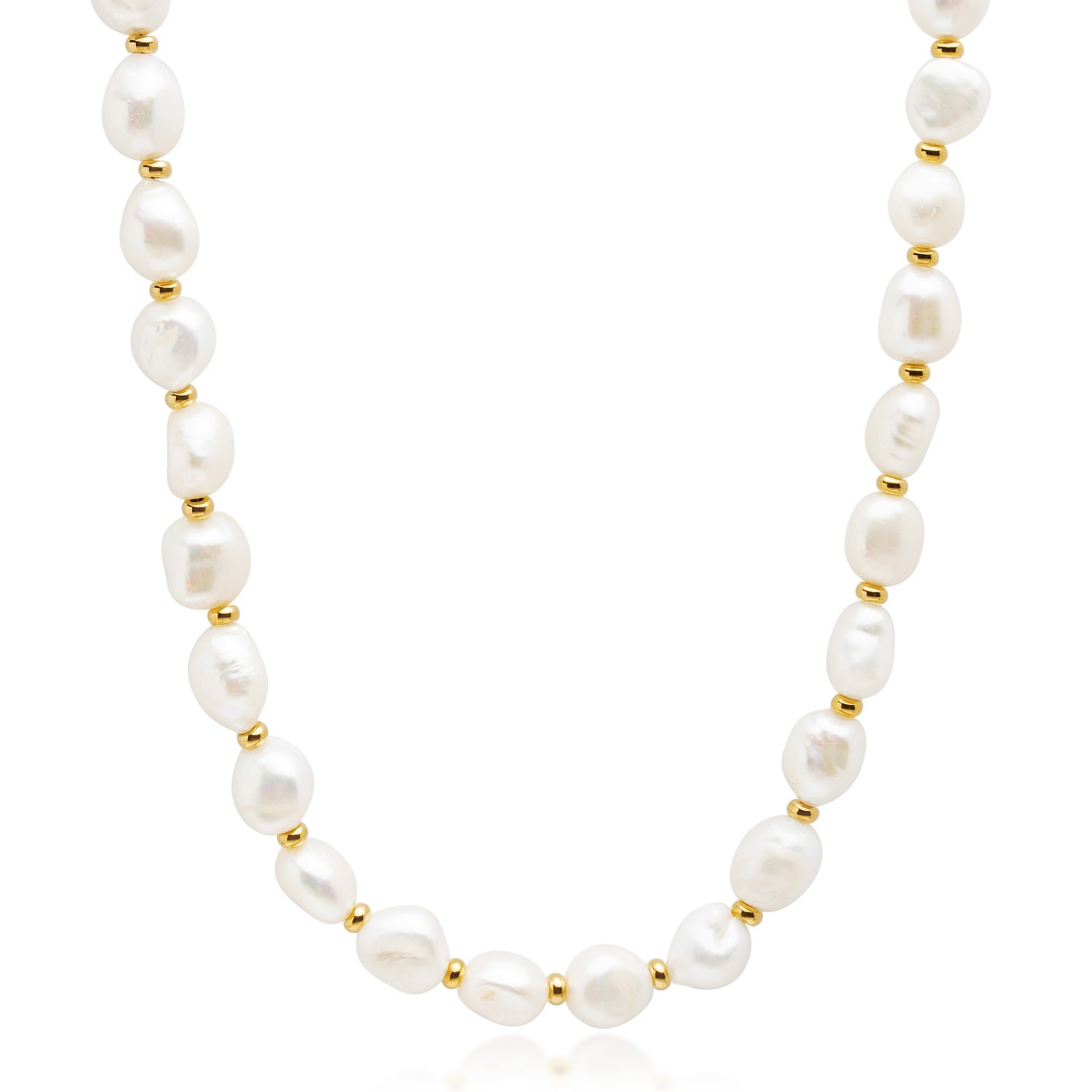 White Men's Baroque Pearl Choker With Gold Beads Nialaya Jewelry