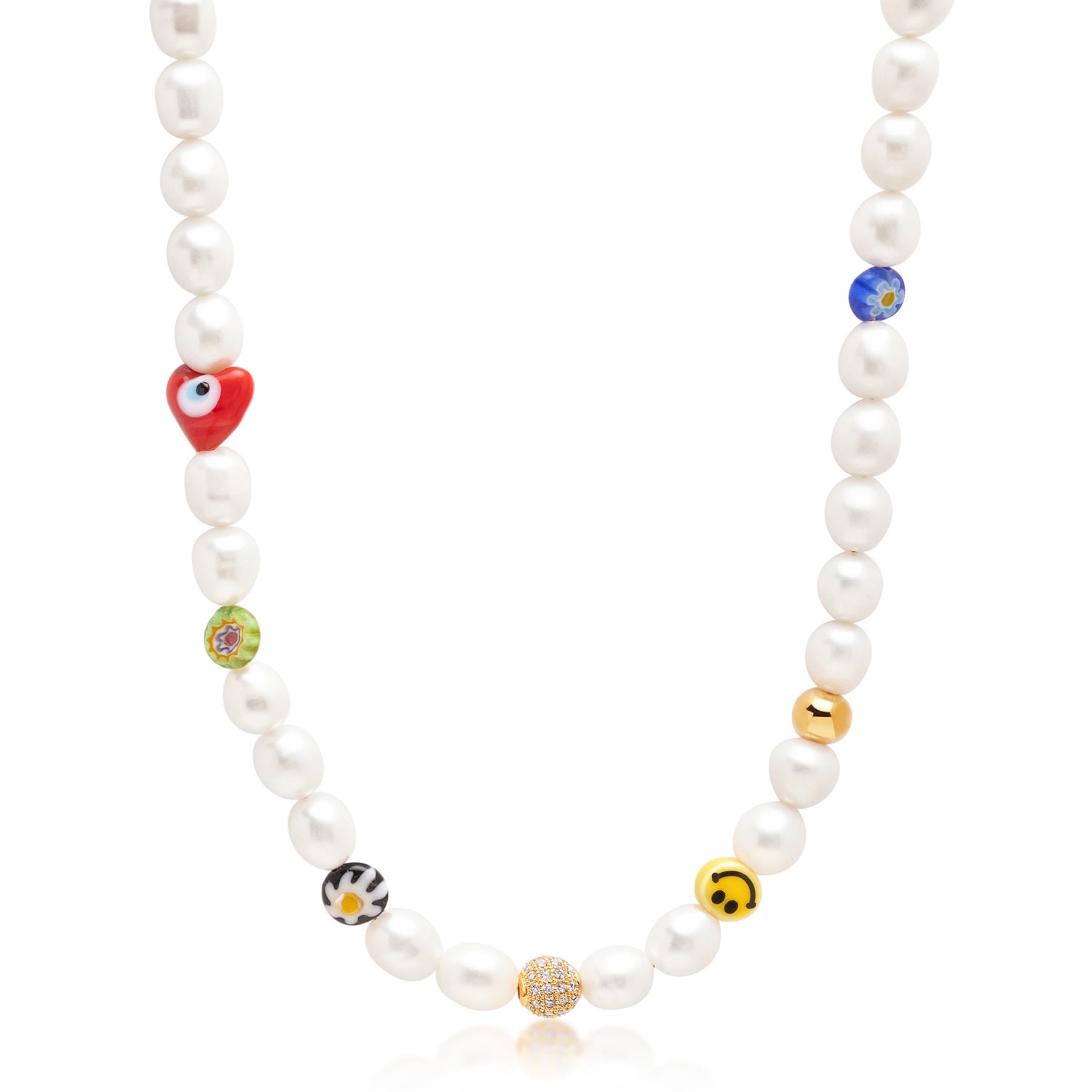 White Men's Smiley Face Pearl Choker With Assorted Beads Nialaya Jewelry